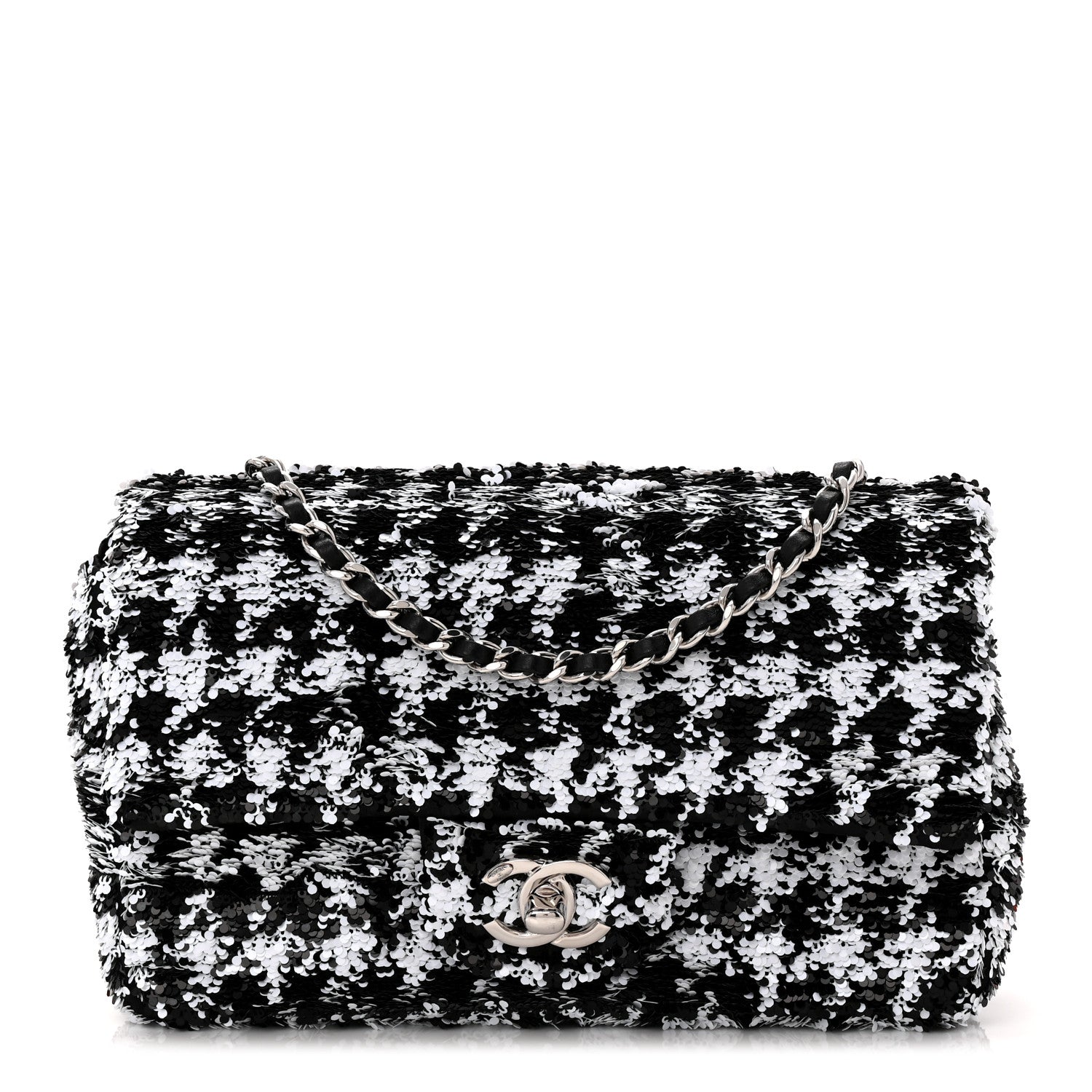 Chanel Sequin Houndstooth Small Flap Black White 1 of 10