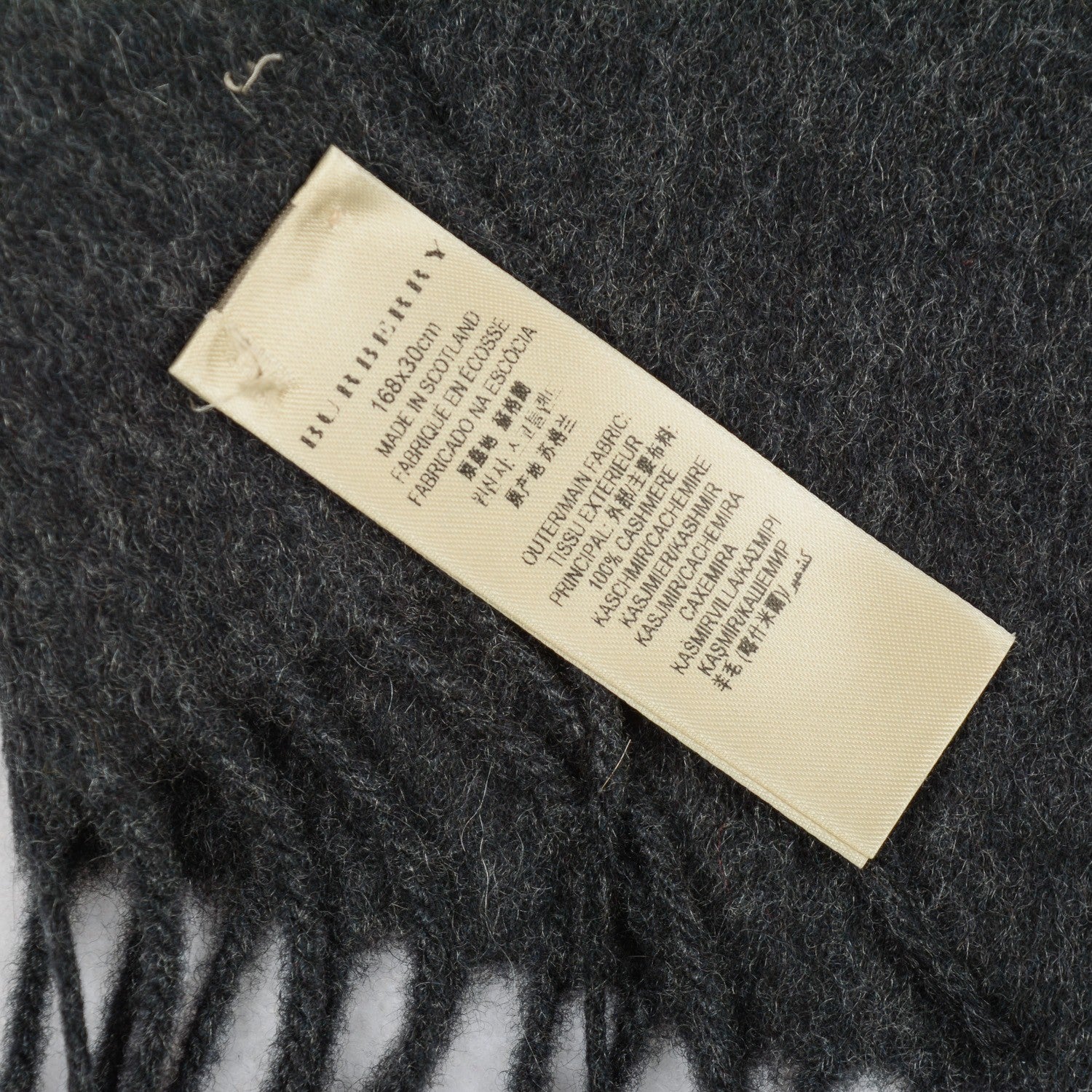 Burberry Cashmere Embroidered Fringe Scarf Charcoal 5 of 6