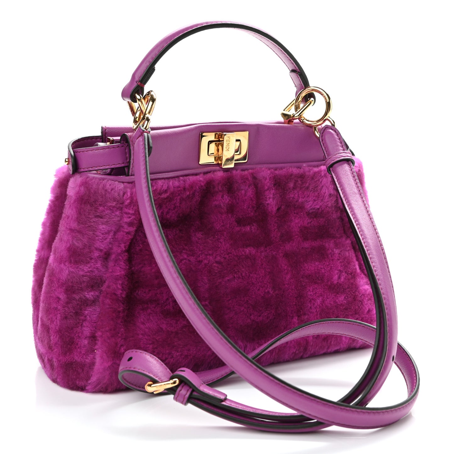 Shearling Nappa Macro FF 1974 Mini Peekaboo Iconic Satchel Bouganville Magenta Lilac