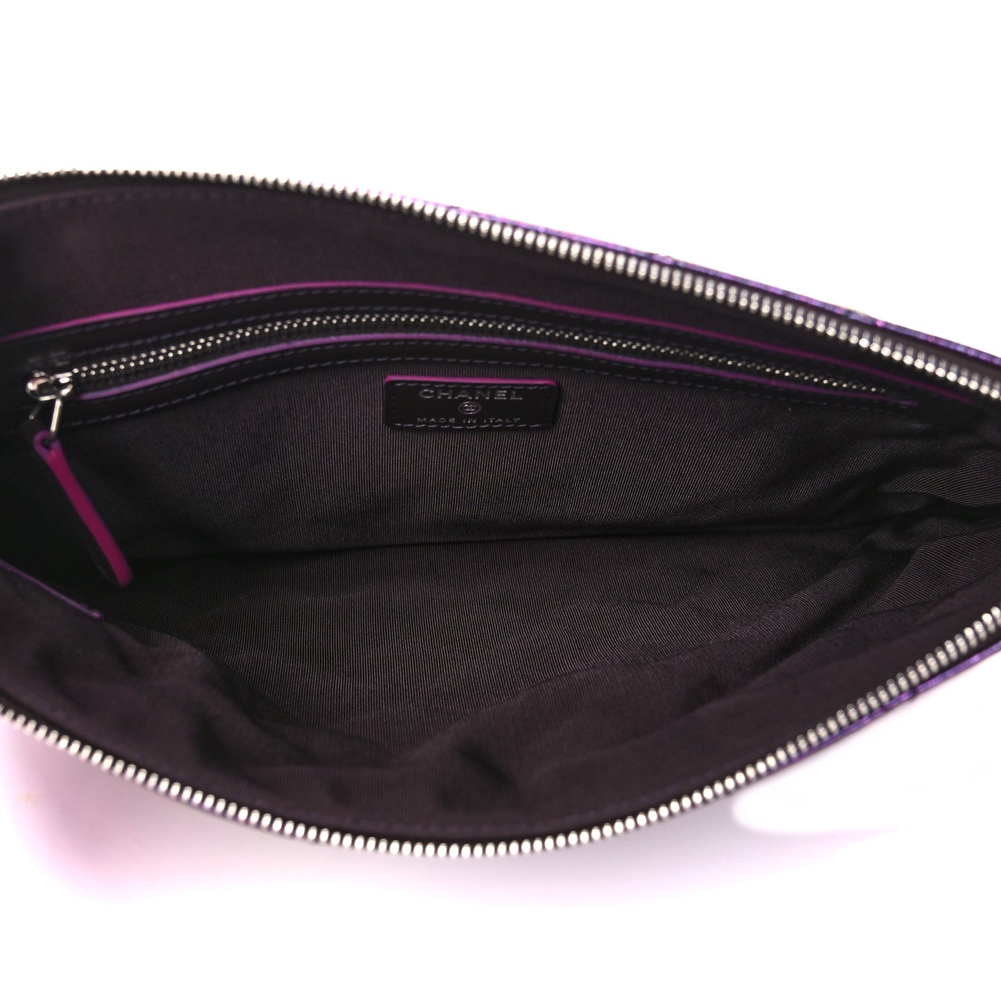 Iridescent Crumpled Calfskin CC Ripples Medium Cosmetic Case Purple