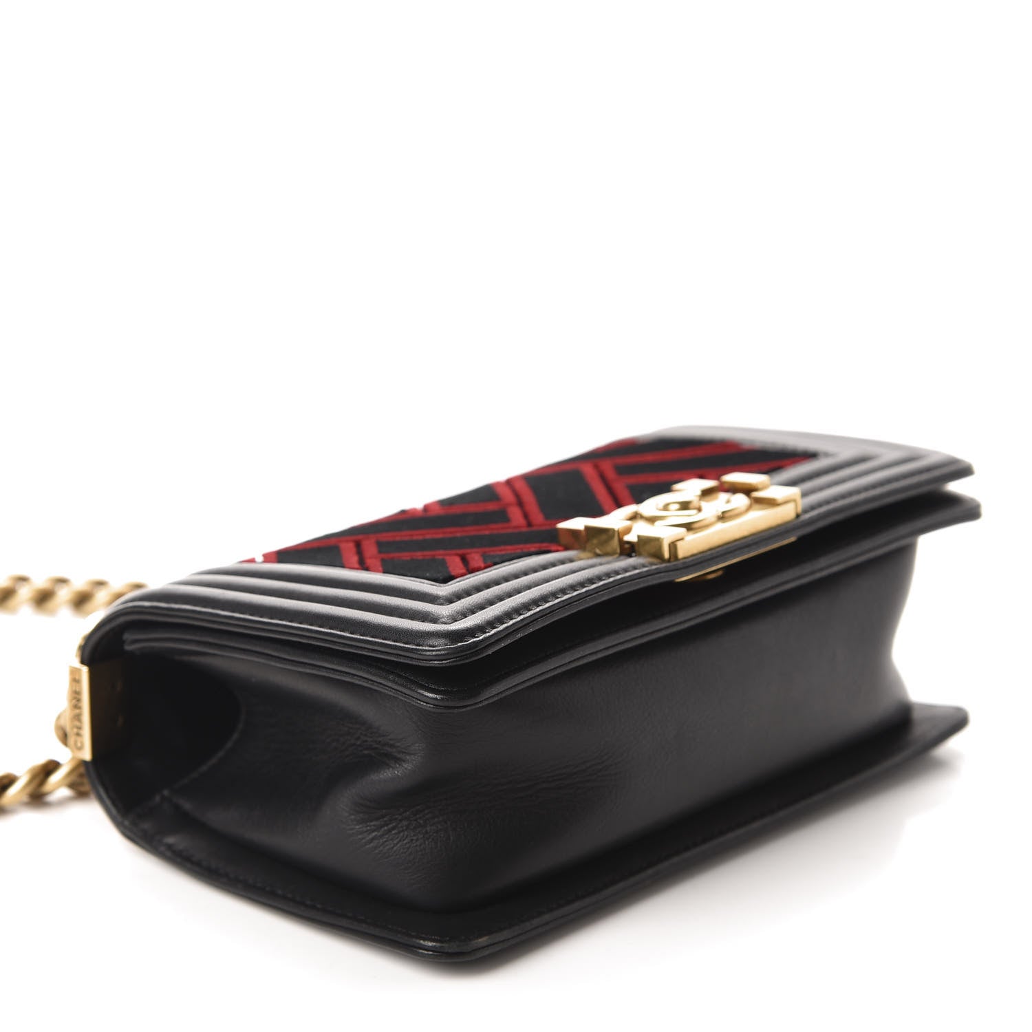 Chanel Calfskin Velvet Small Boy Flap Black Red 4 of 12