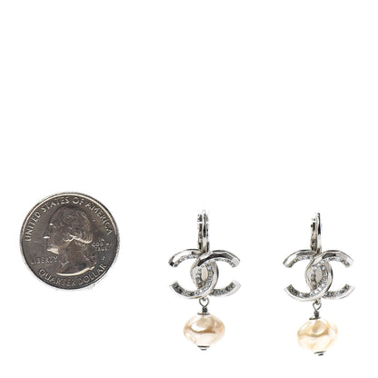 Chanel Crystal Pearl CC Drop Earrings Silver 2 of 4
