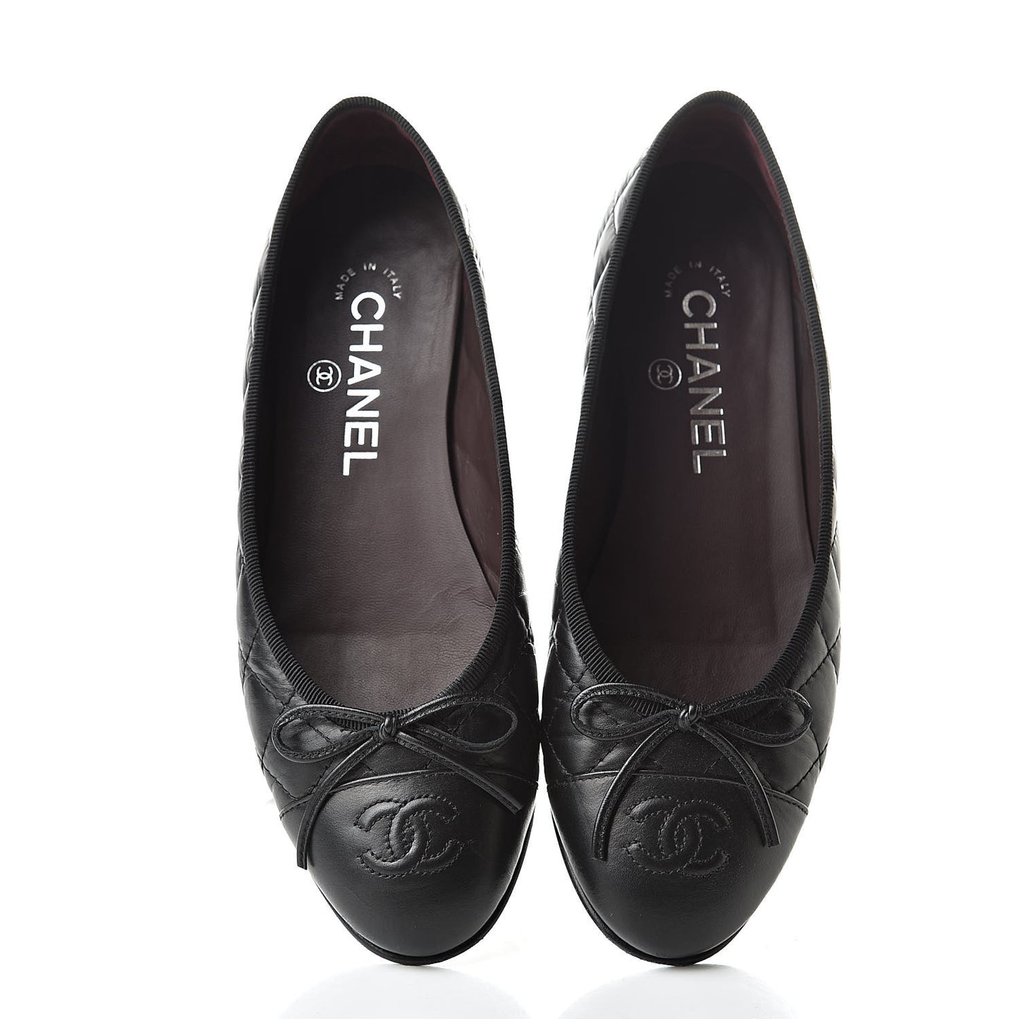 Aged Calfskin Quilted Cap Toe Ballerina Flats 36 Black
