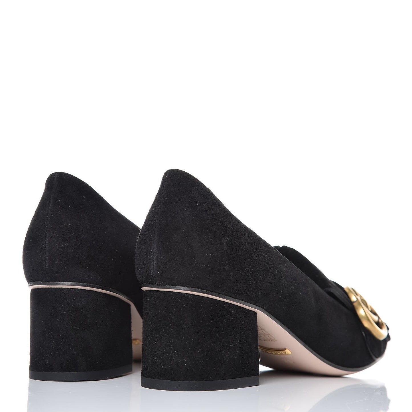 Kid Scamosciato GG Marmont Fringe 50mm Loafer Pumps 36 Black