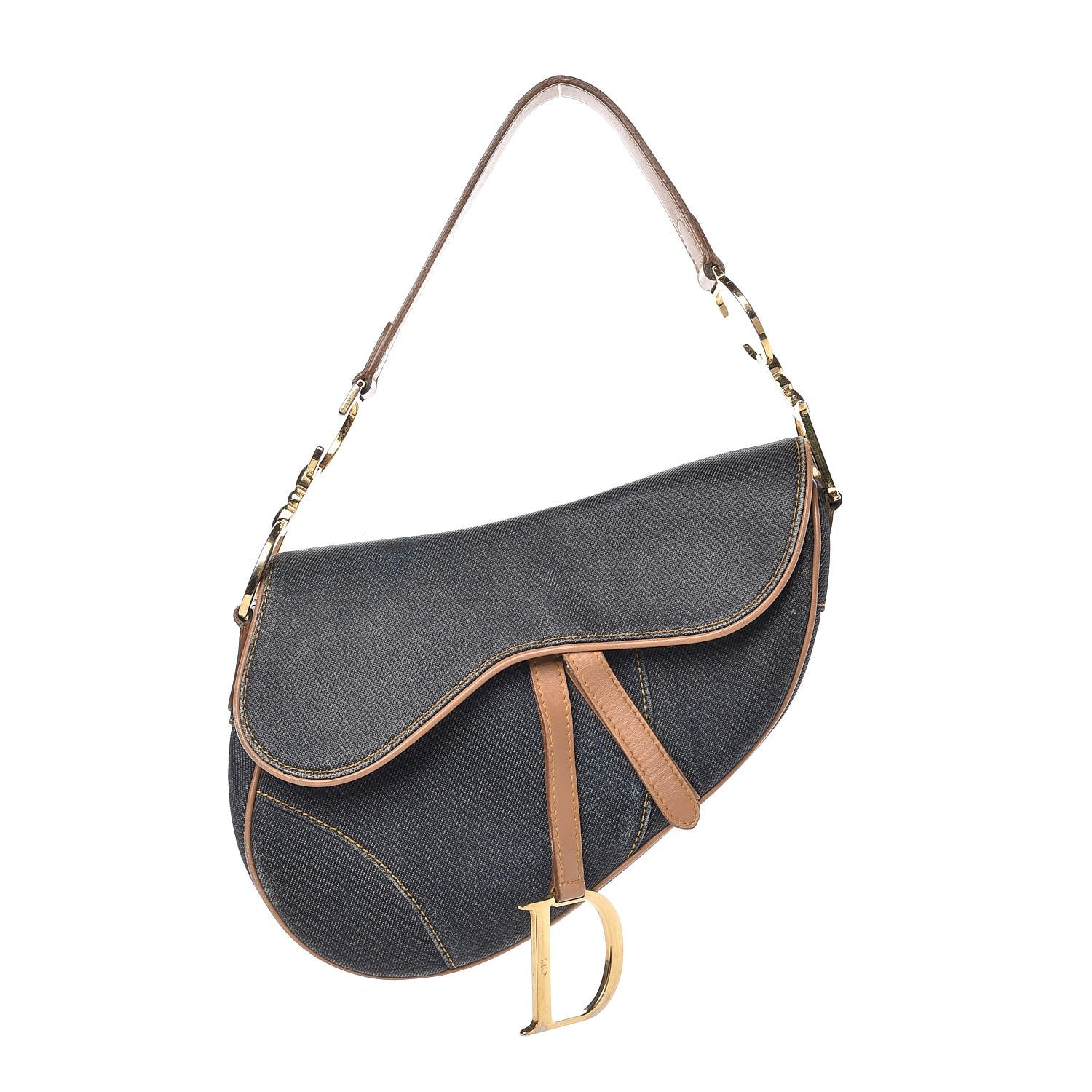 Christian Dior Denim Calfskin Saddle Bag Blue 1 of 9