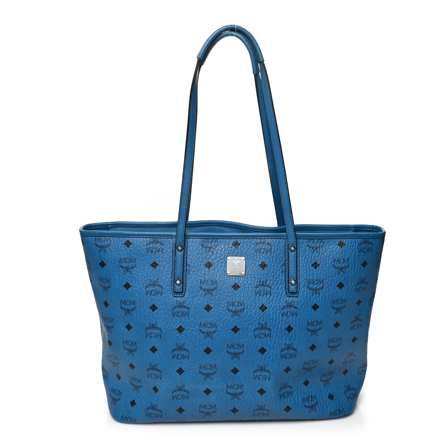 MCM Visetos Large Anya Top Zip Shopper Tote Munich Blue 2 of 9