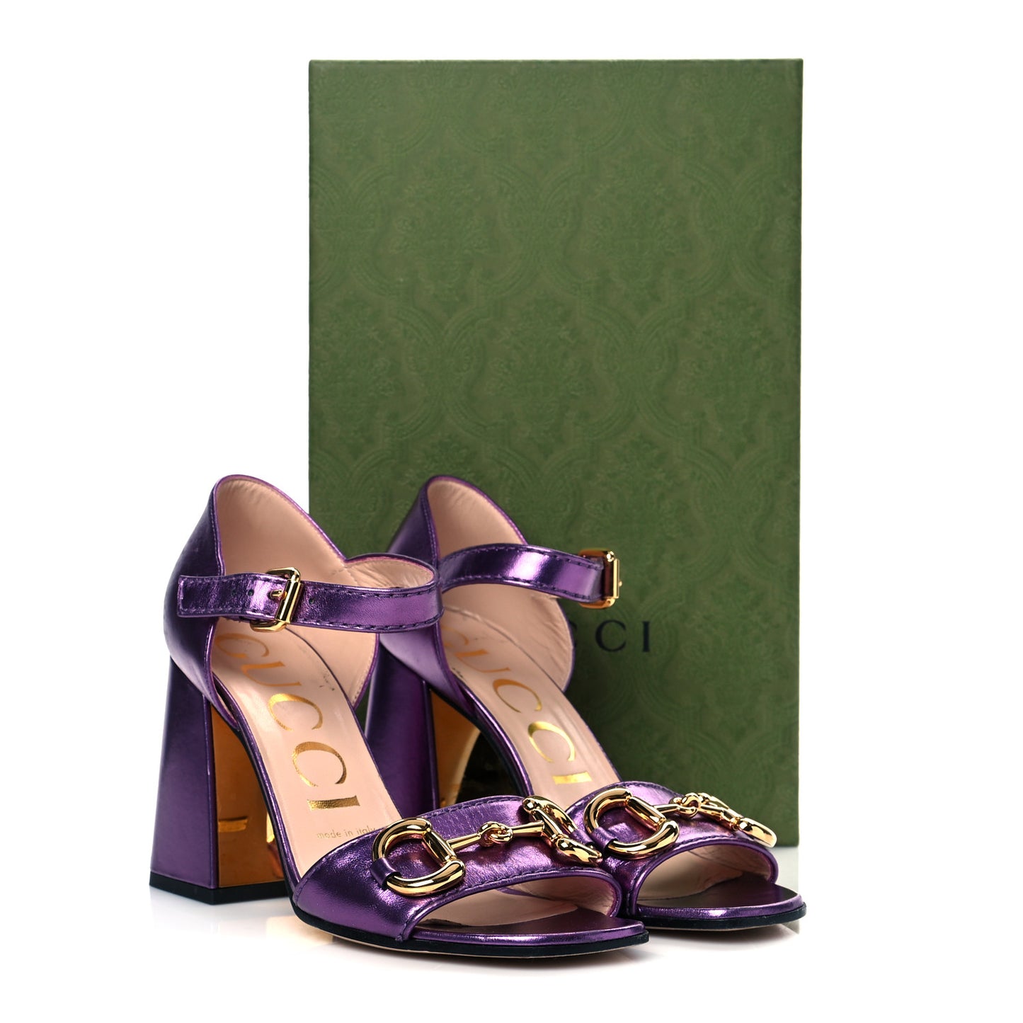 Metallic Nappa Horsebit Cross Strap 95mm Sandals 37.5 Violet