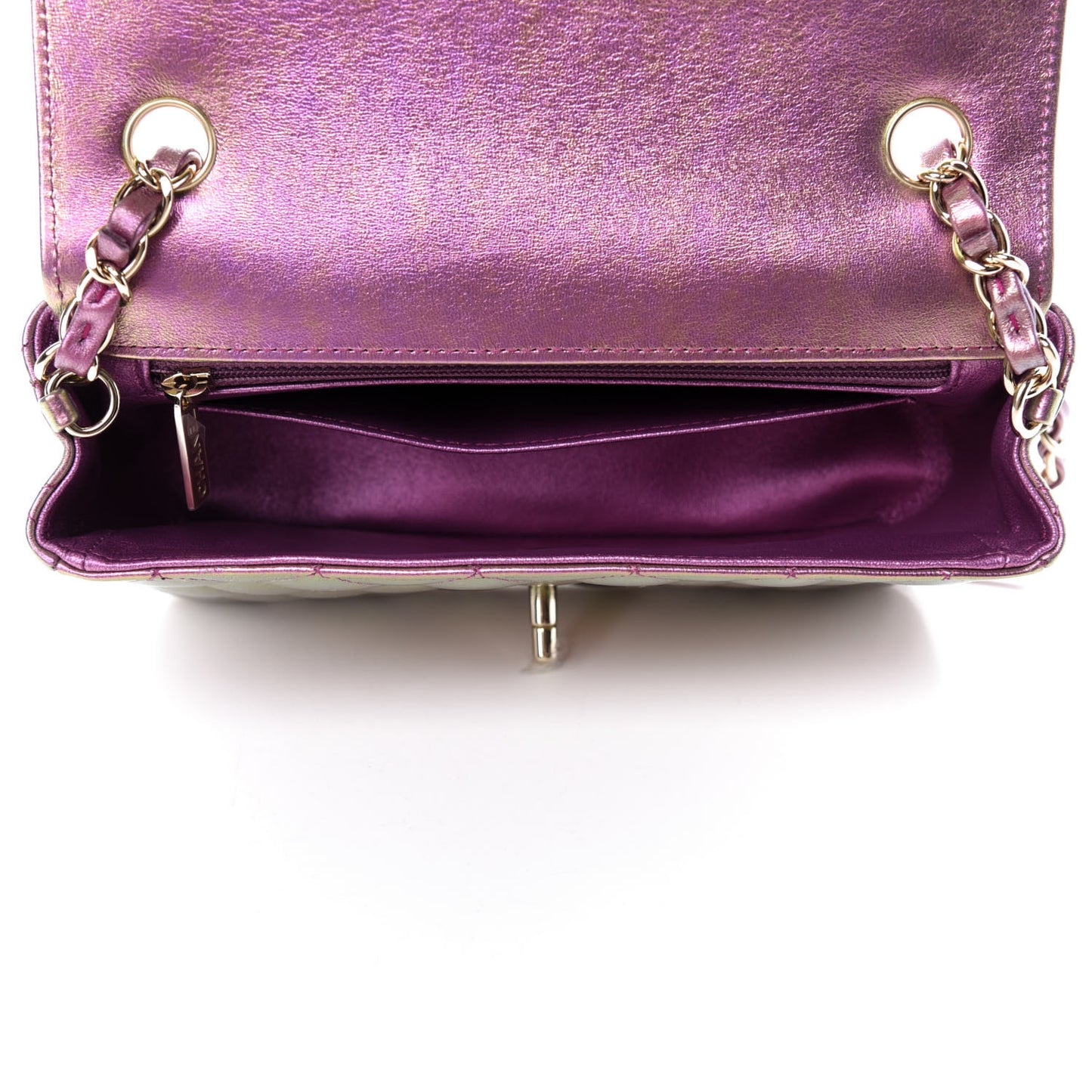 Iridescent Lambskin Quilted Mini Rectangular Flap Purple