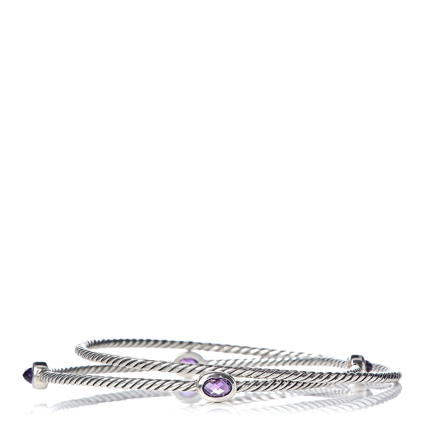 Sterling Silver Amethyst Color Classics Cable Bangle Bracelet Set of 2
