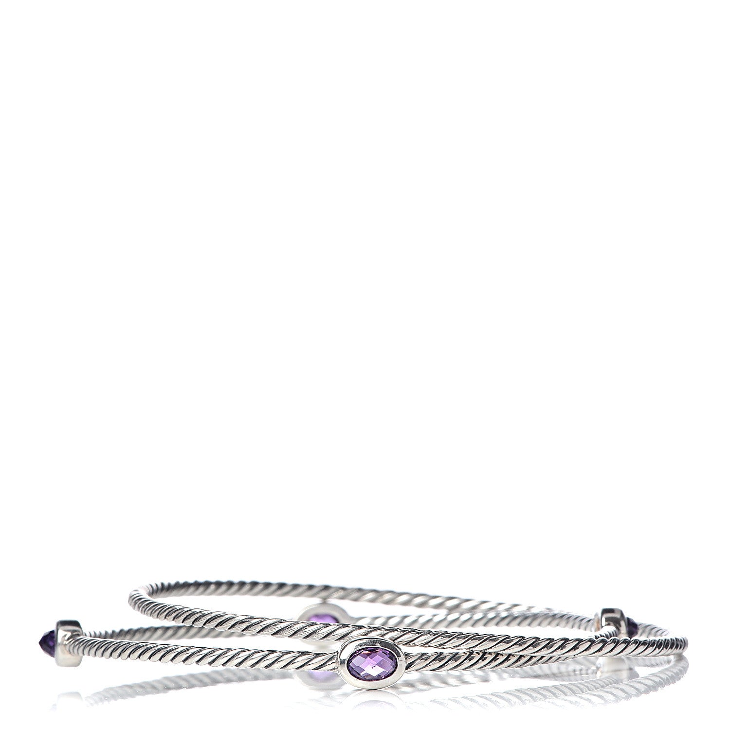 David Yurman Sterling Silver Amethyst Color Classics Cable Bangle Bracelet Set of 2 1 of 5