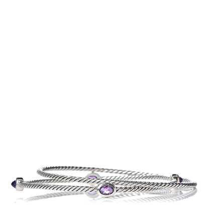 David Yurman Sterling Silver Amethyst Color Classics Cable Bangle Bracelet Set of 2 1 of 5