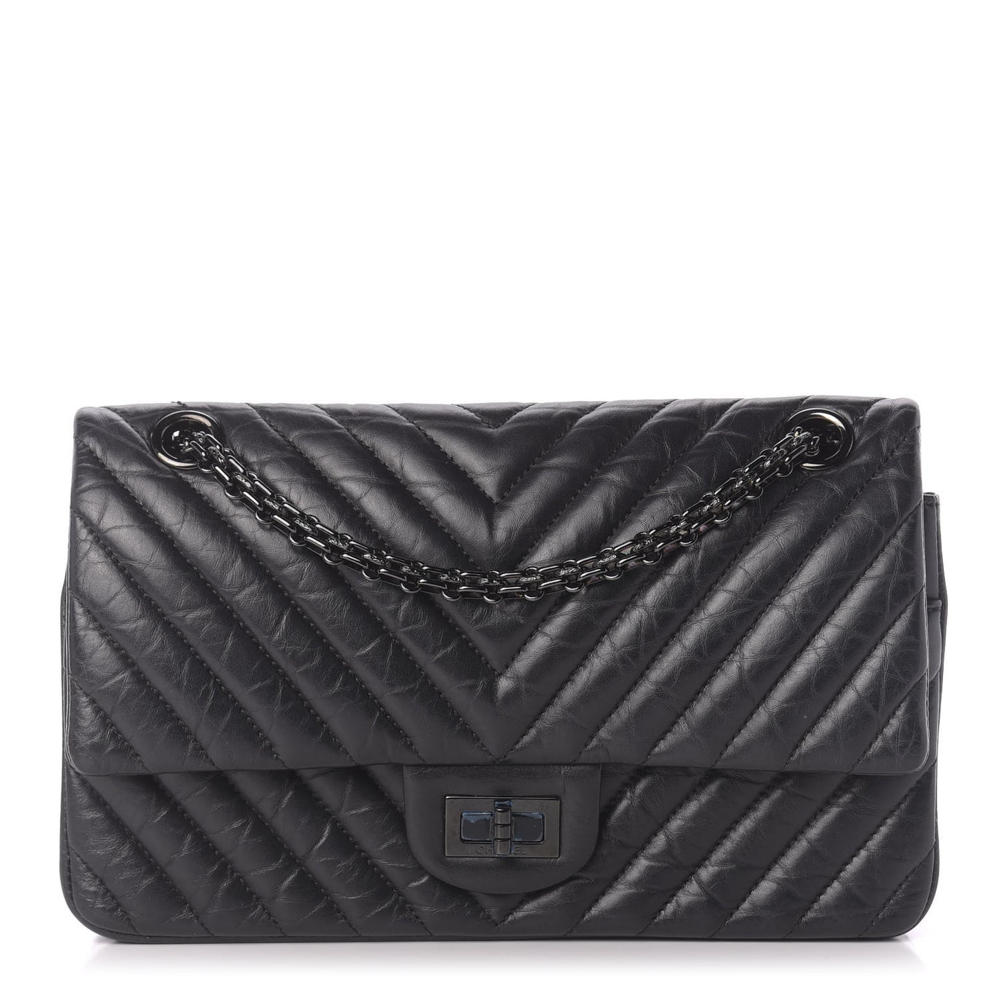 Aged Calfskin Chevron Quilted 2.55 Reissue 225 Flap So Black
