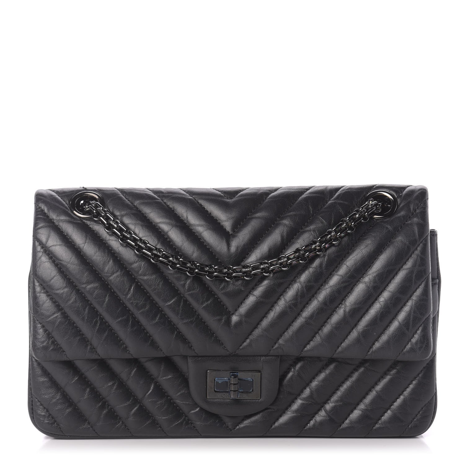Chanel Aged Calfskin Chevron Quilted 2.55 Reissue 225 Flap So Black 1 of 12