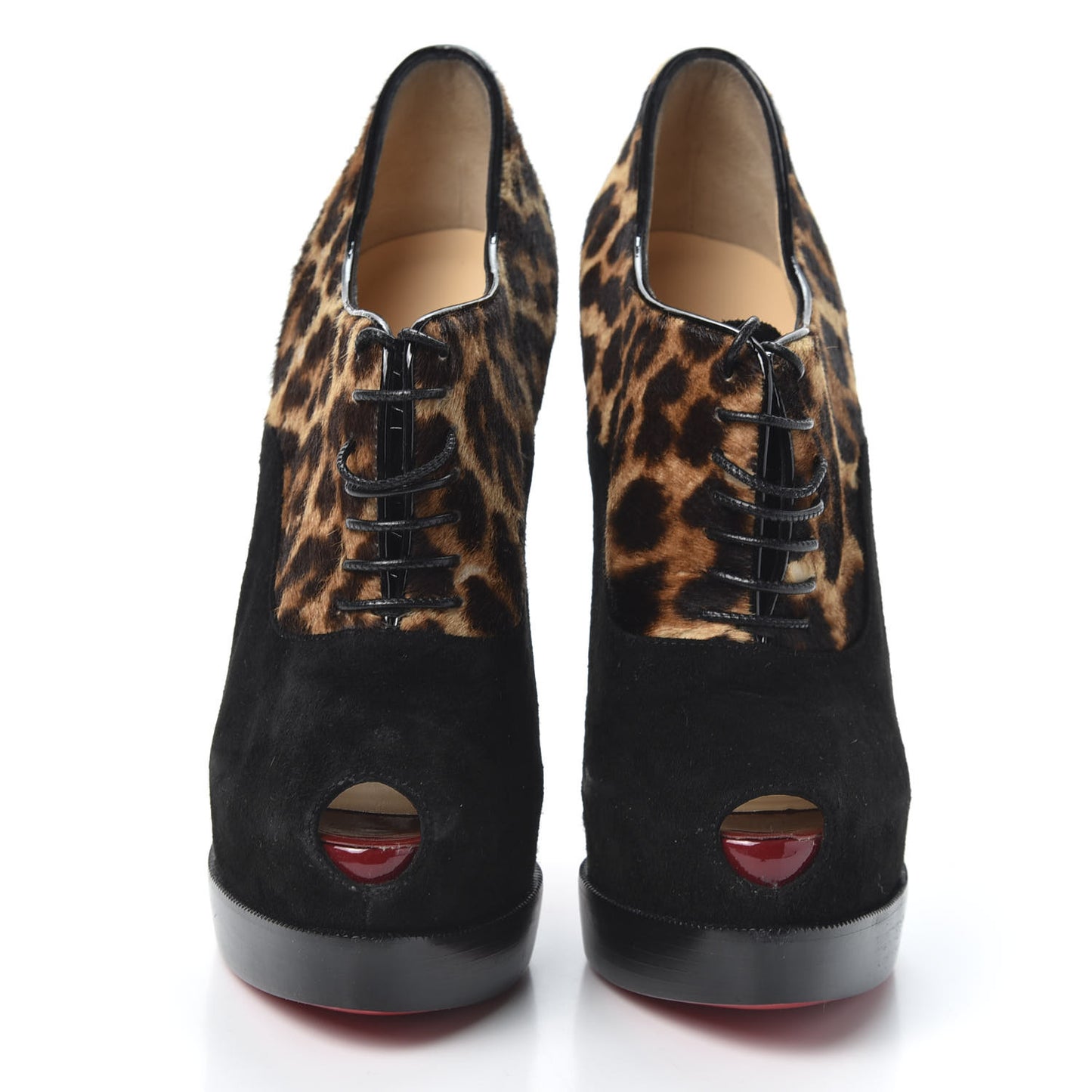 Pony Hair Suede Miss Poppins 140 Peep Toe Platform Booties 36 Version Leopard