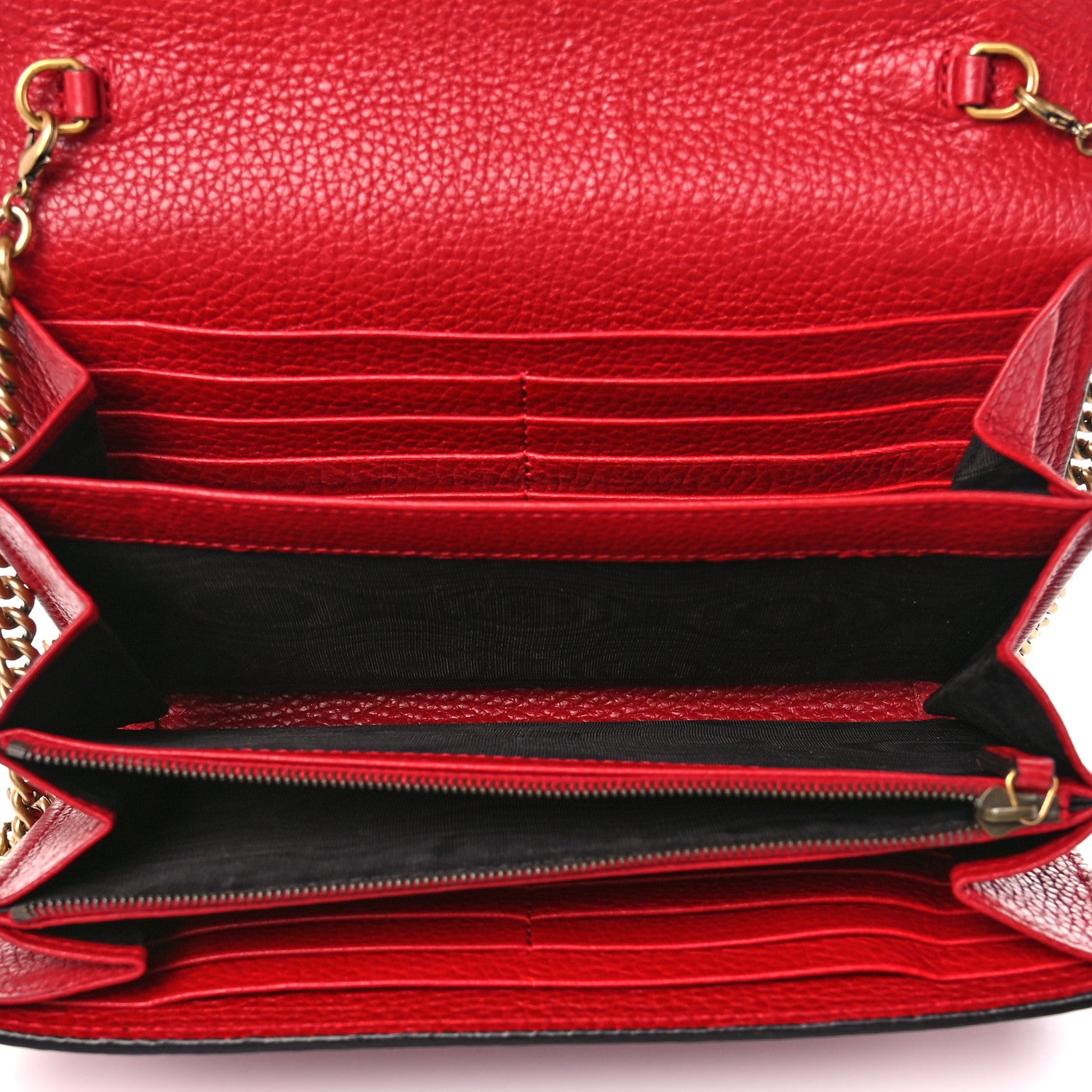 Gucci Calfskin GG Marmont Chain Wallet Vulcanic Red 5 of 13