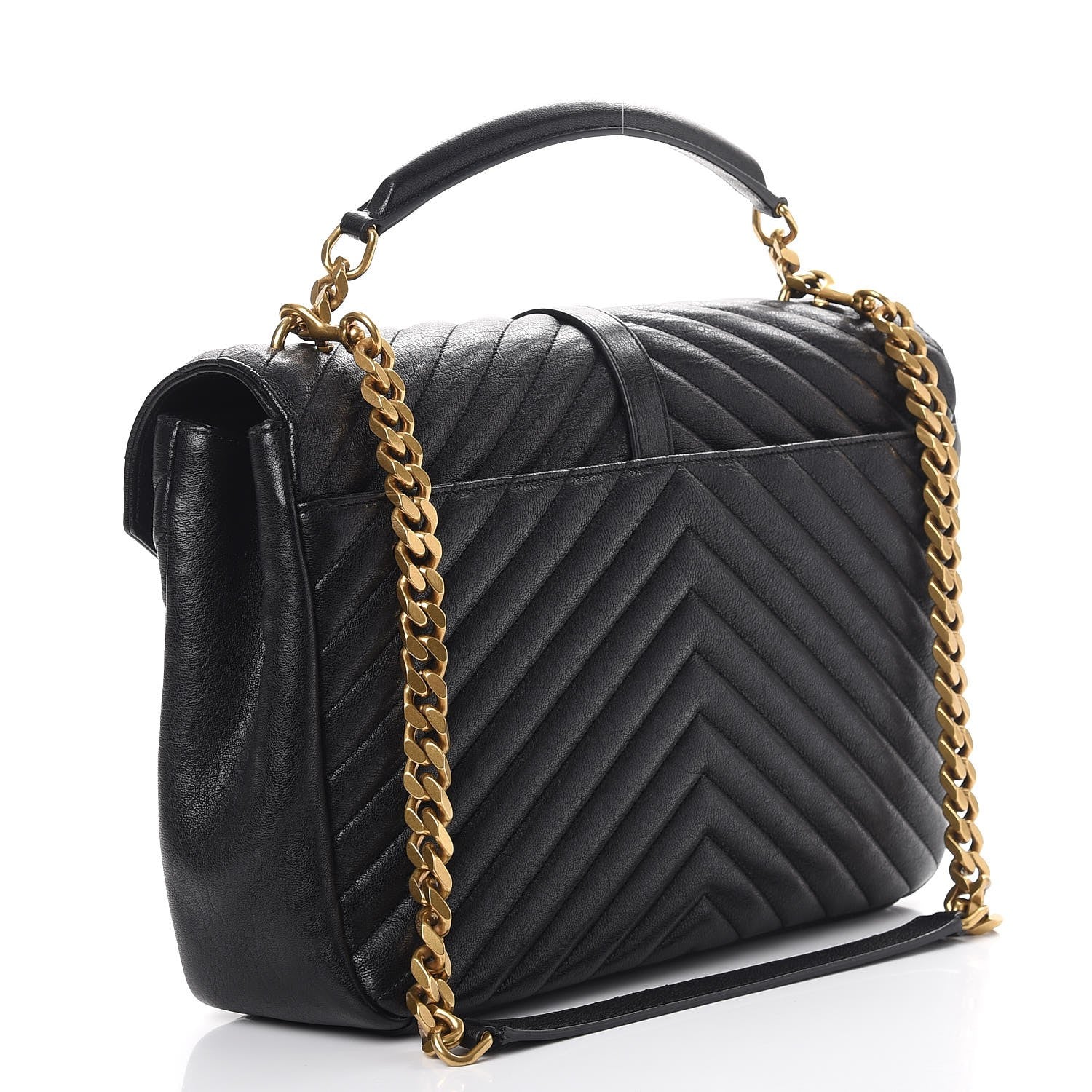 Saint Laurent Sheepskin Matelasse Chevron Monogram Large College Satchel Black 3 of 8