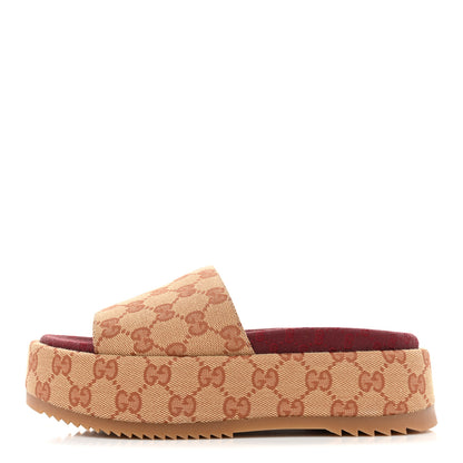 Gucci Canvas GG Monogram Angelina Platform Slide Sandals 36 Beige Ruggine 1 of 9
