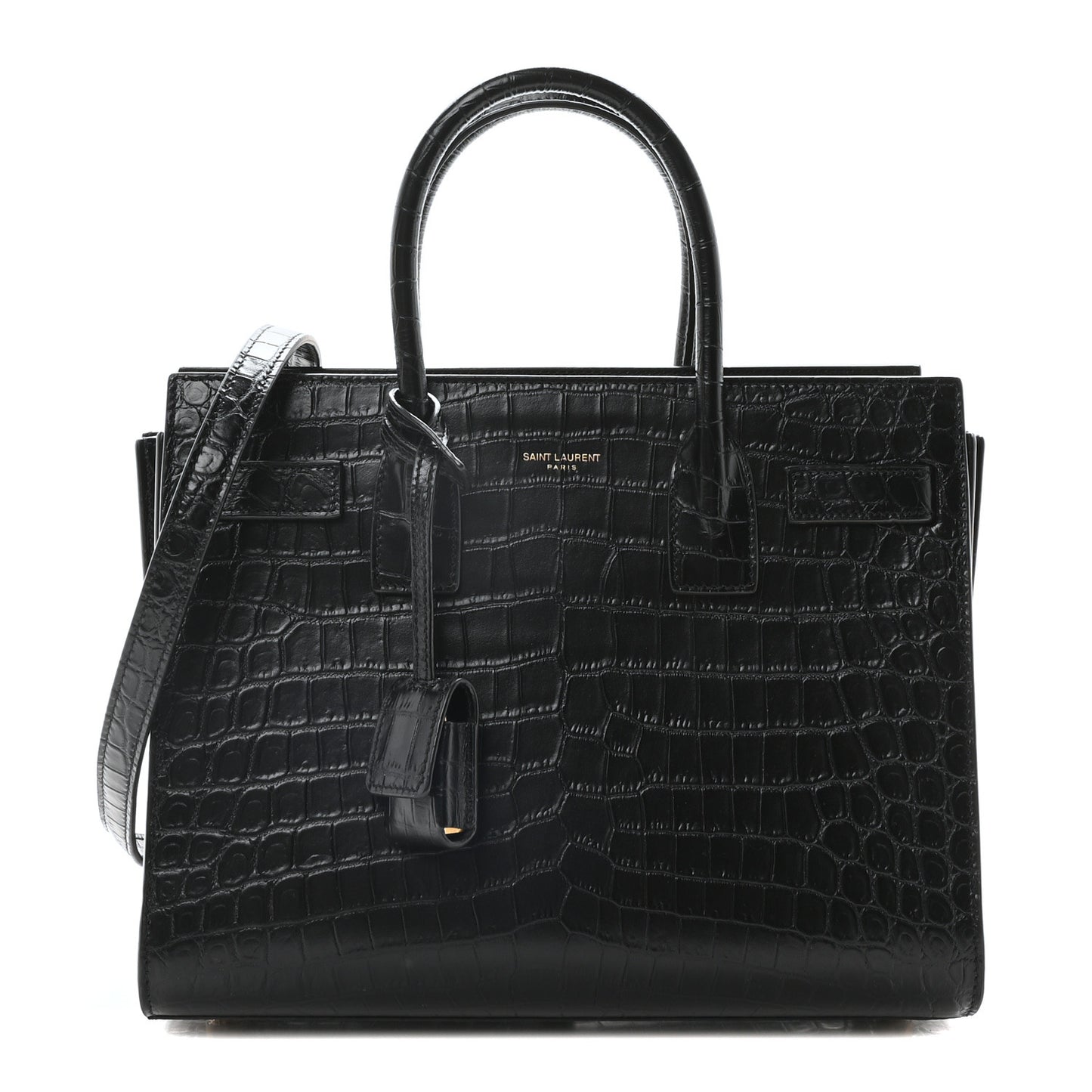 Calfskin Crocodile Embossed Baby Sac De Jour Black
