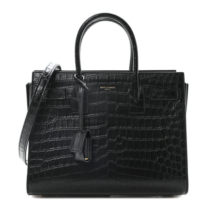 Saint Laurent Calfskin Crocodile Embossed Baby Sac De Jour Black 1 of 10
