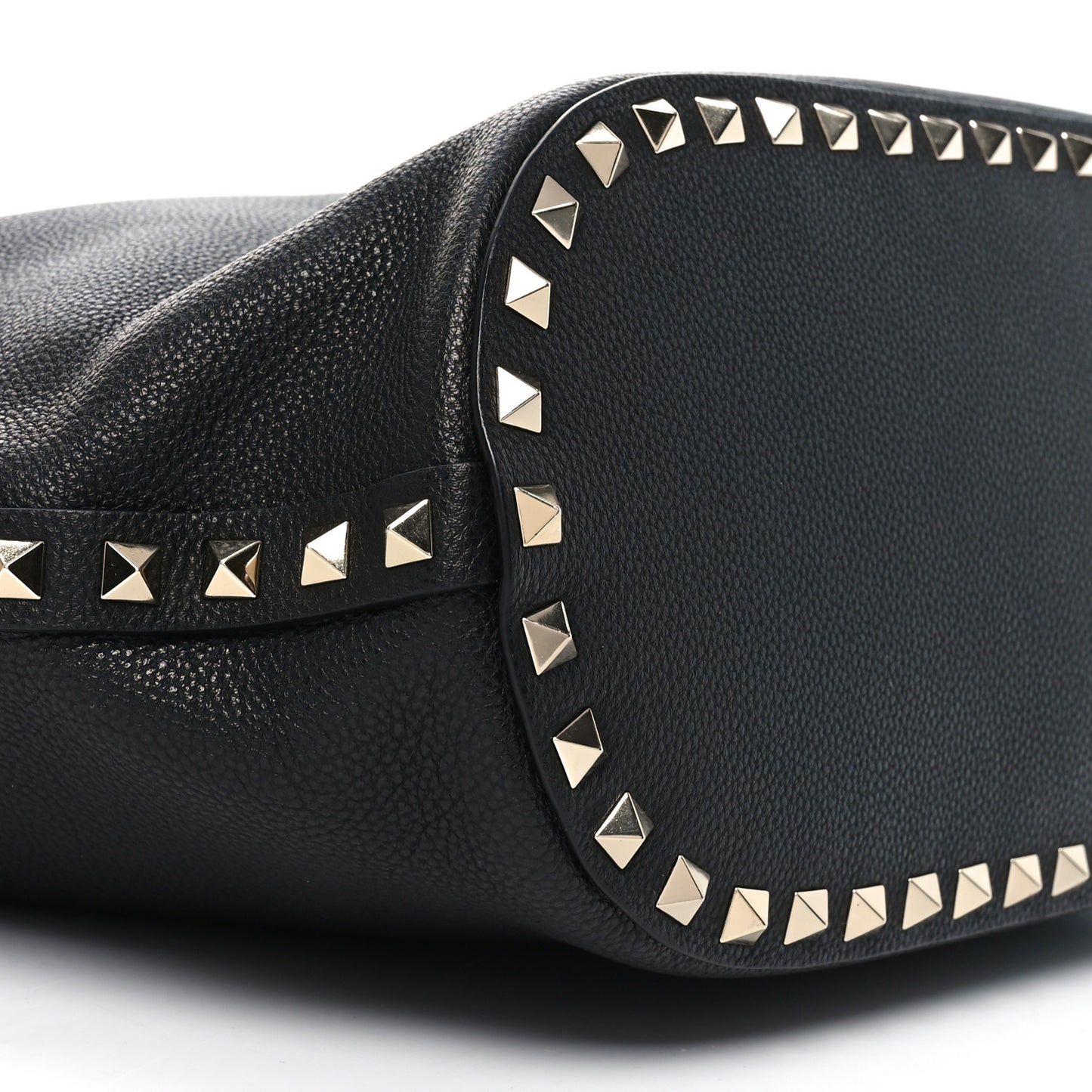Grained Calfskin Small Rockstud Tote Black
