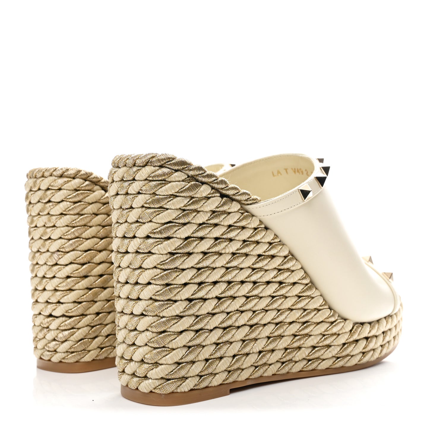 Calfskin Silk Rockstud Torchon Espadrille Wedge 25/115mm Slide Sandals 39 Light Ivory