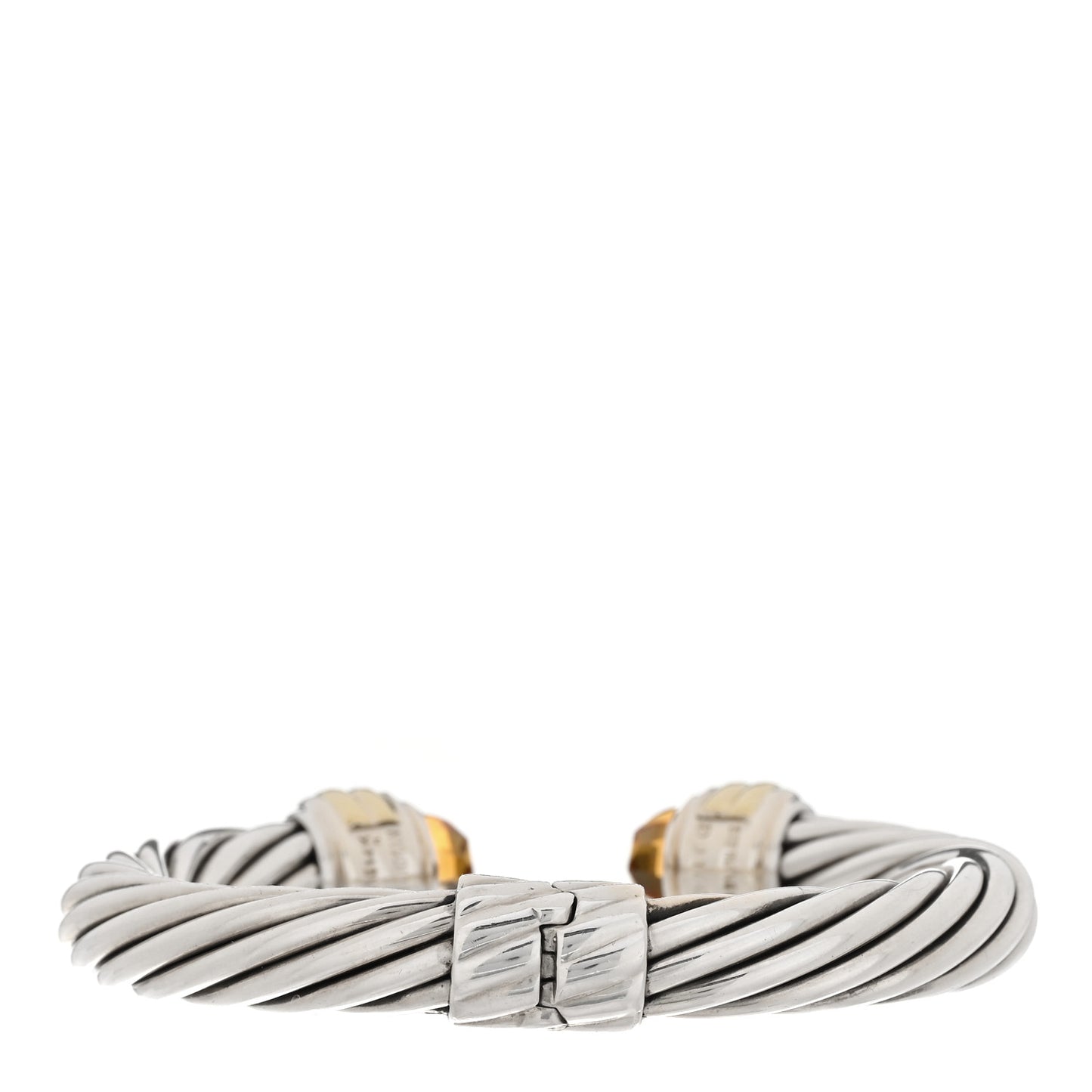 Sterling Silver 14K Yellow Gold Citrine 10mm Cable Classics Hinged Bracelet