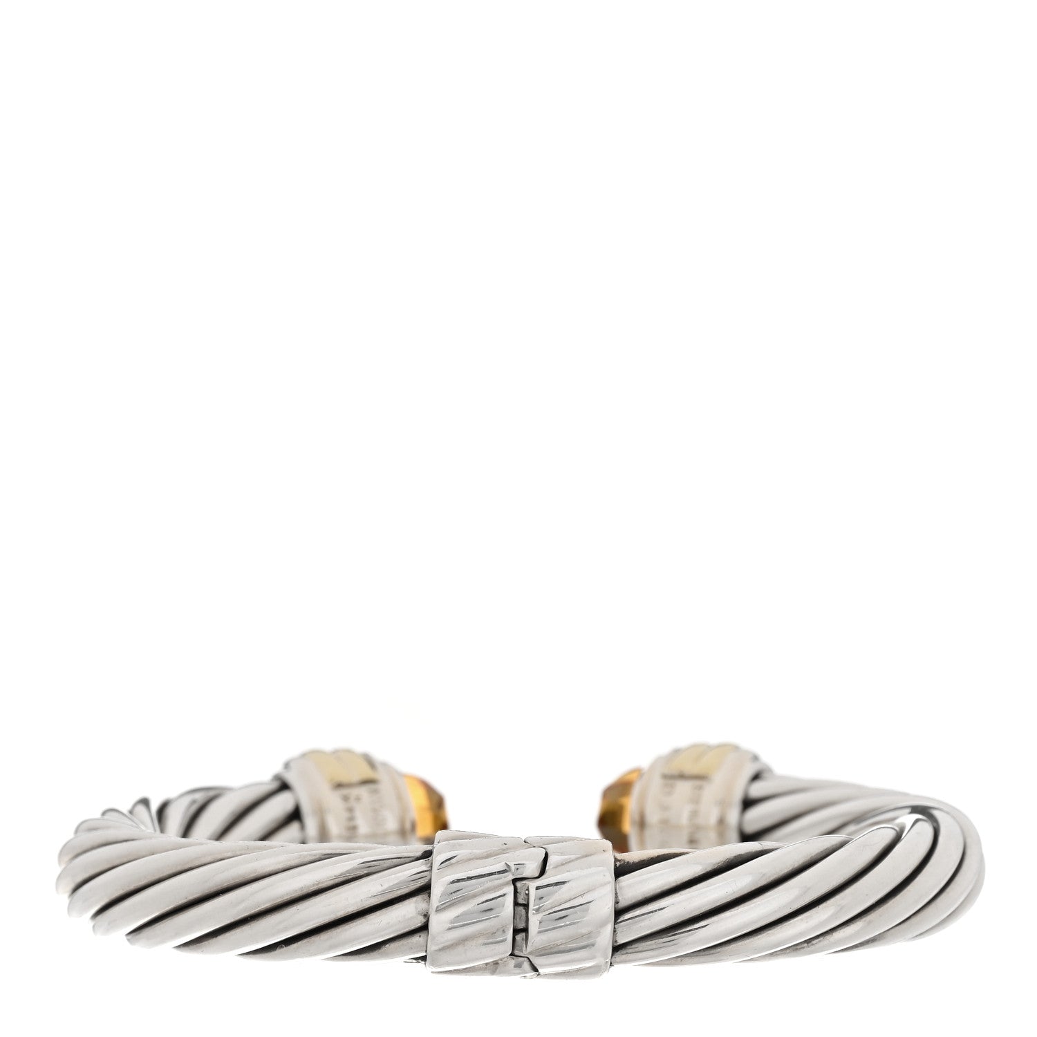 David Yurman Sterling Silver 14K Yellow Gold Citrine 10mm Cable Classics Hinged Bracelet 2 of 4