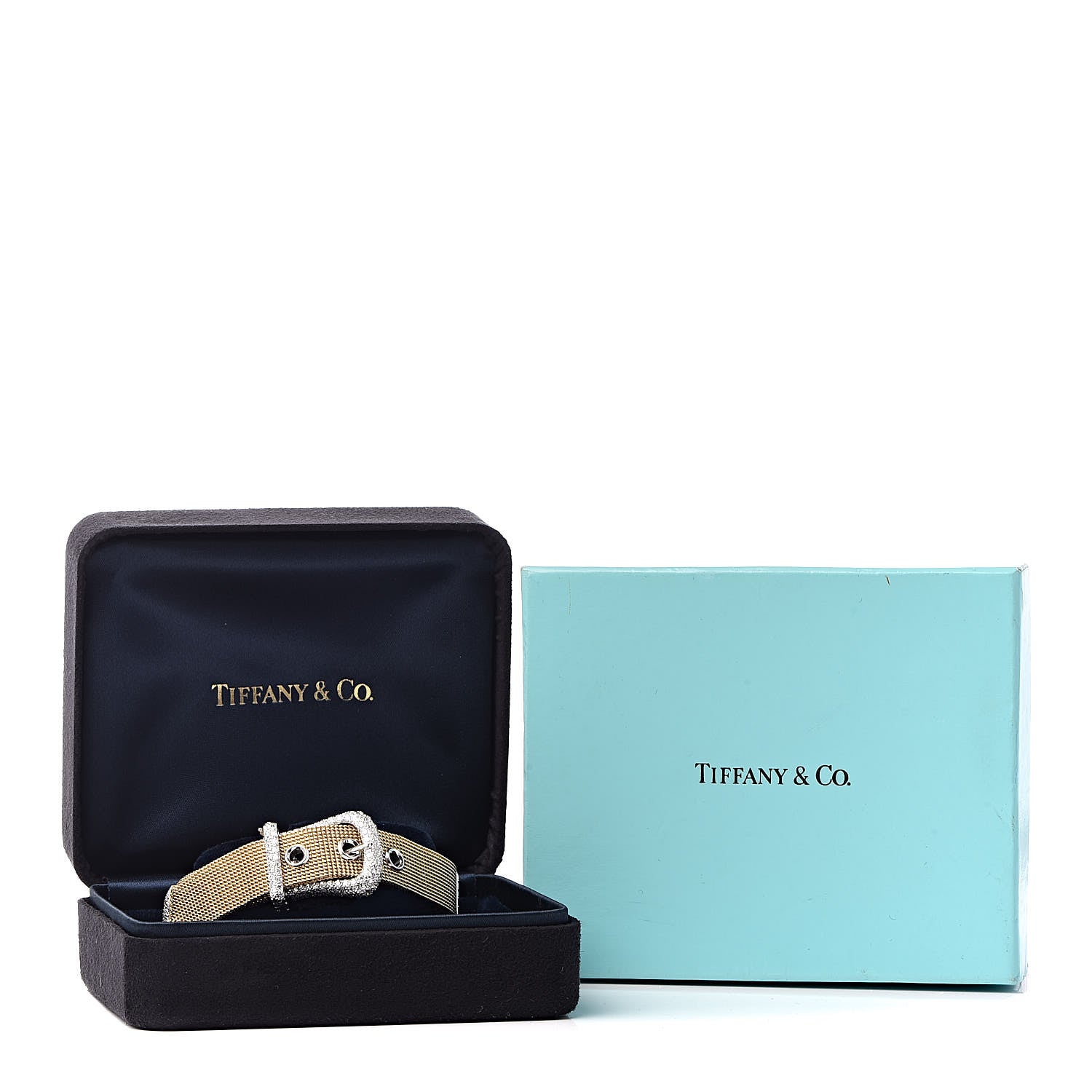 Tiffany 18K Yellow Gold Platinum Diamond Buckle Bracelet 5 of 5