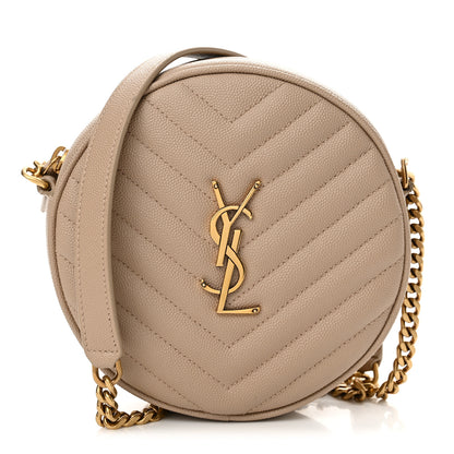 Saint Laurent Grain De Poudre Matelasse Chevron Quilted Round Vinyle Camera Bag Dark Beige 1 of 13