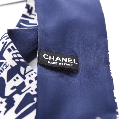 Chanel Silk Twill Slim Bandeau Scarf Navy Blue White 2 of 3