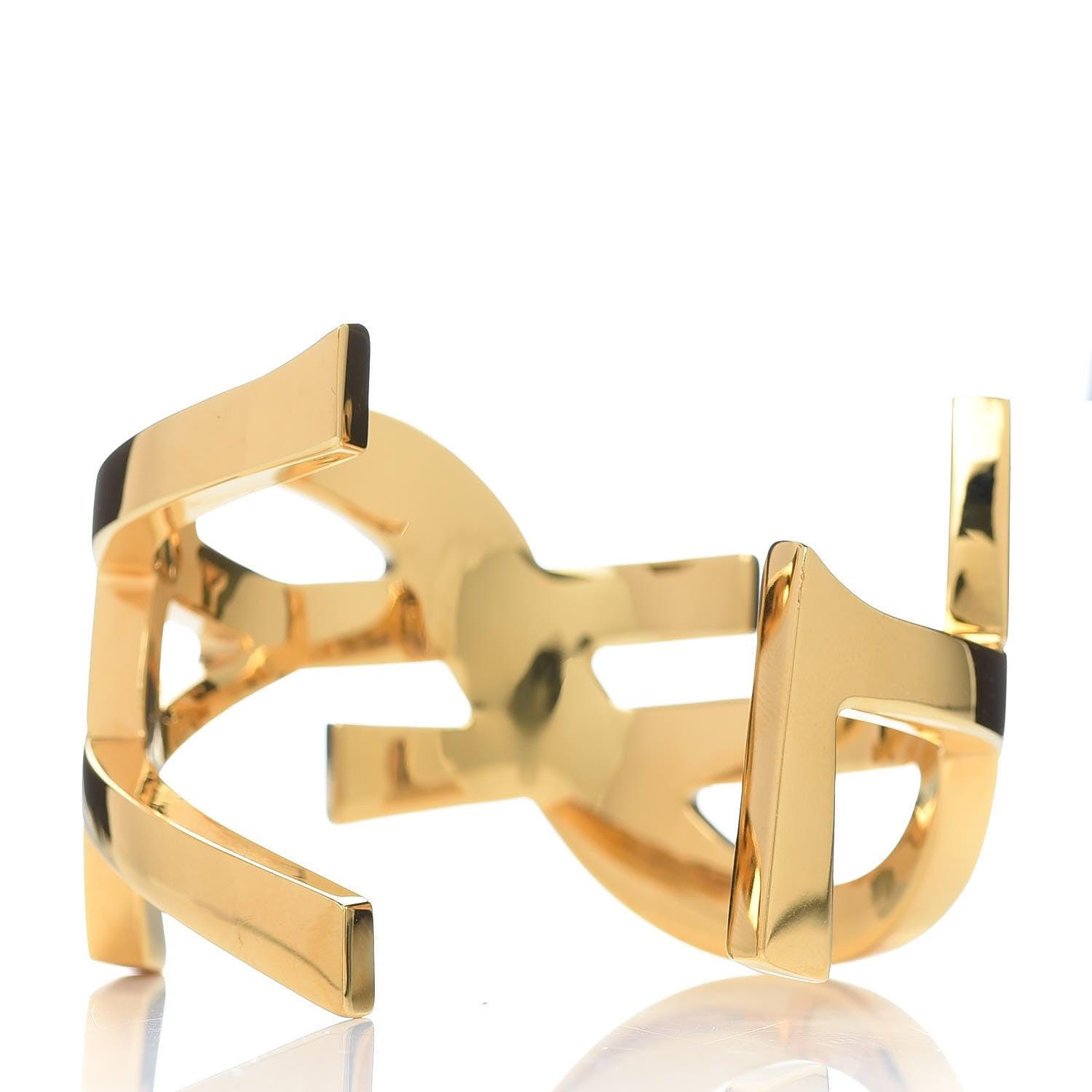 Saint Laurent Brass Monogram Medium Cuff Bracelet Gold 3 of 7