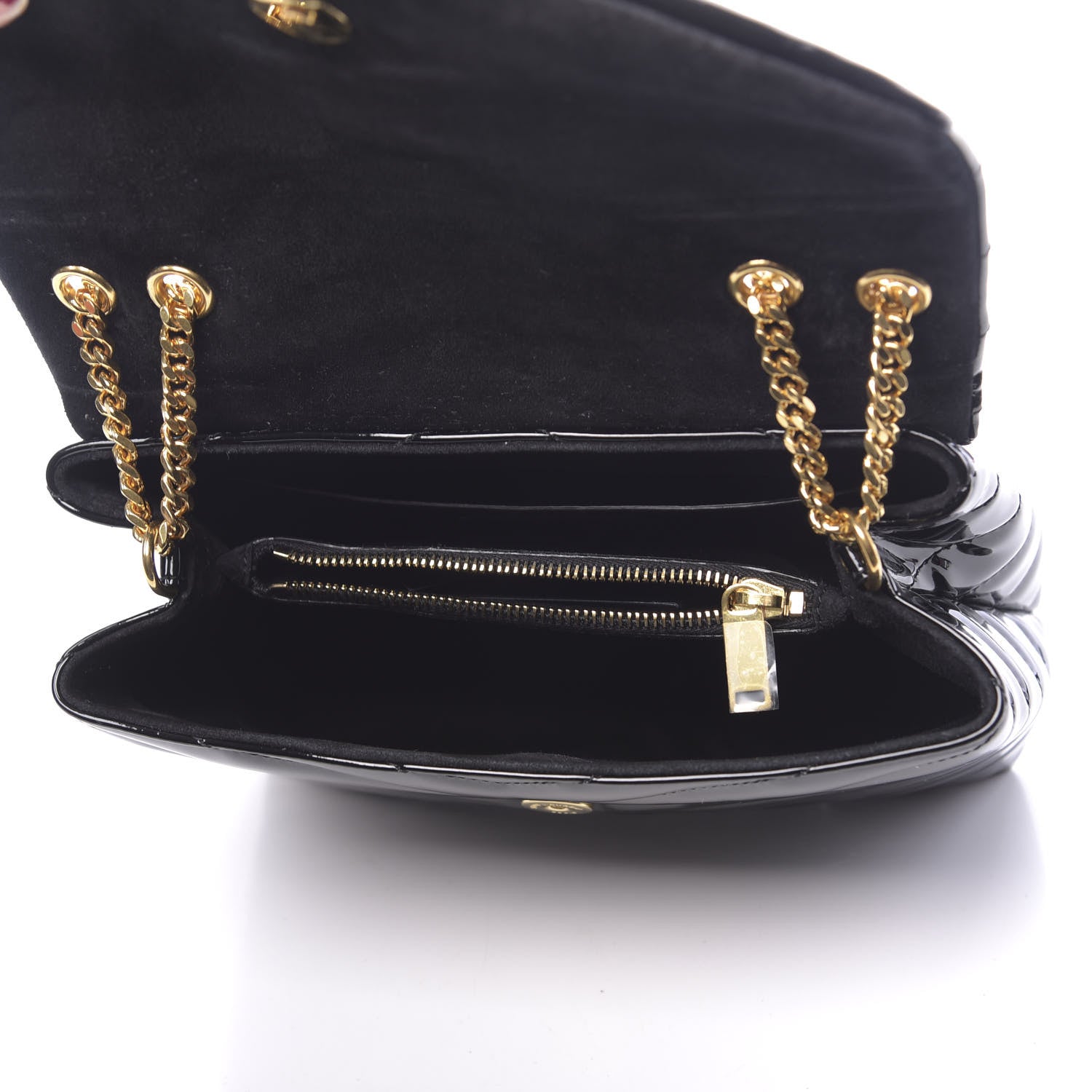 Saint Laurent Patent Y Quilted Monogram Small Loulou Chain Satchel Black 5 of 10