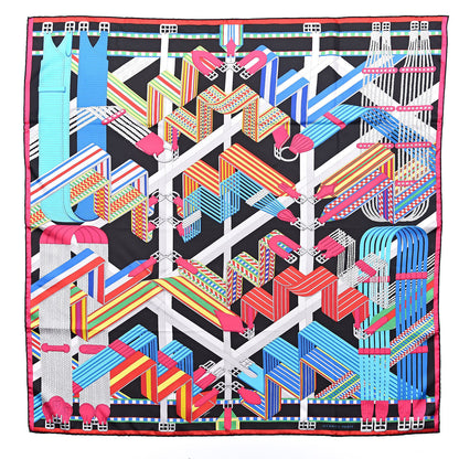 Hermes Silk Sangles En Zigzag Scarf 90 Blanc Turquoise Fuchsia 3 of 9