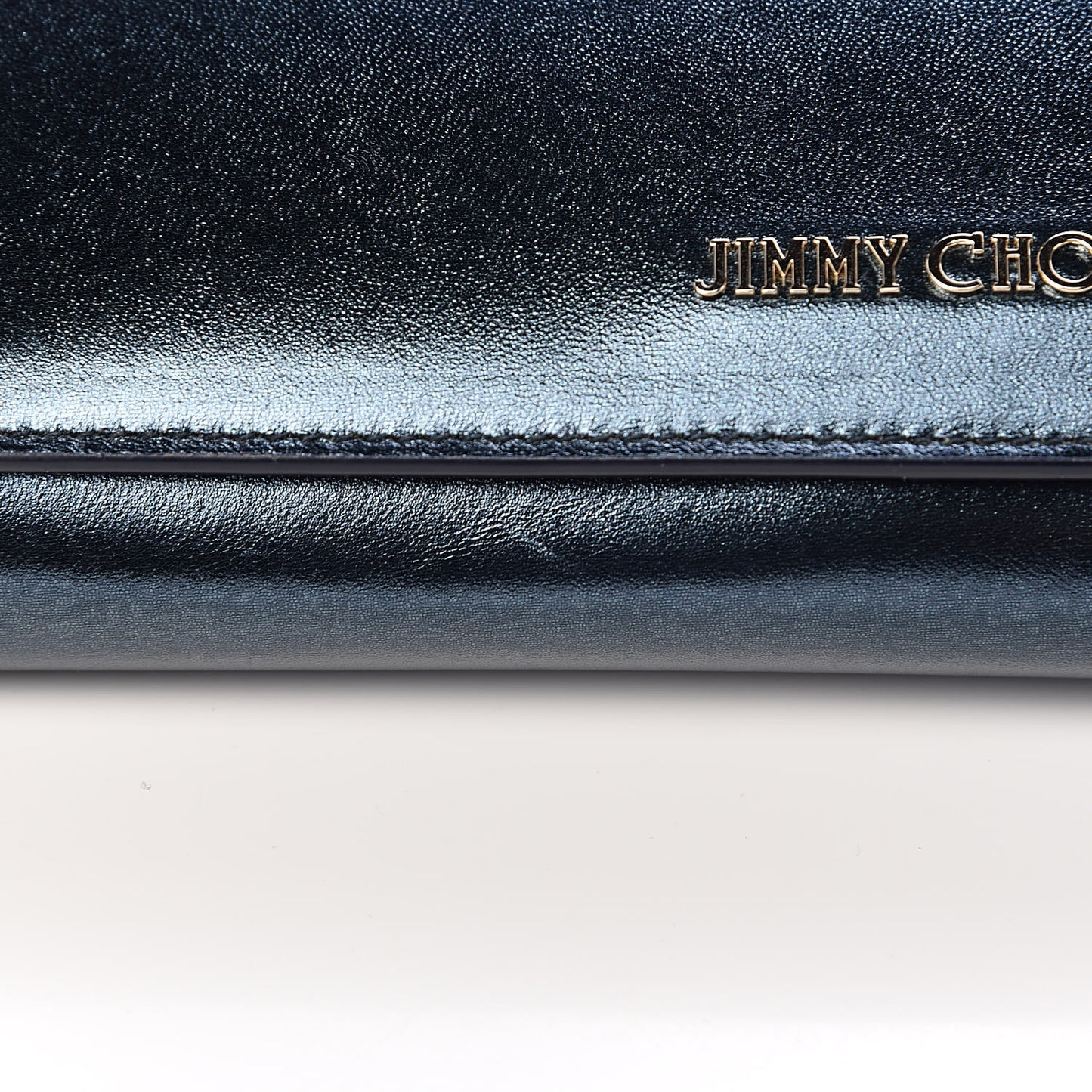 Metallic Calfskin Chain Wallet Blue
