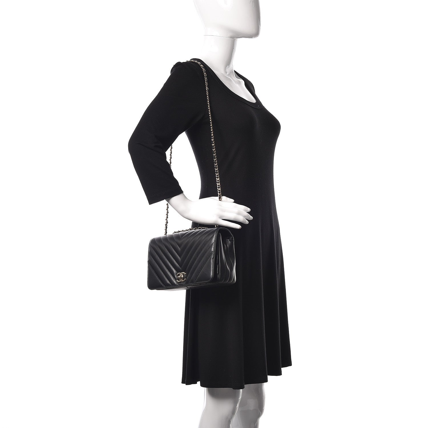 Chanel Calfskin Chevron Quilted Statement Flap Black 2 of 10