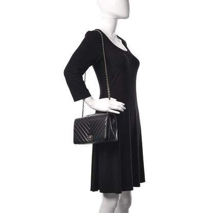 Chanel Calfskin Chevron Quilted Statement Flap Black 2 of 10