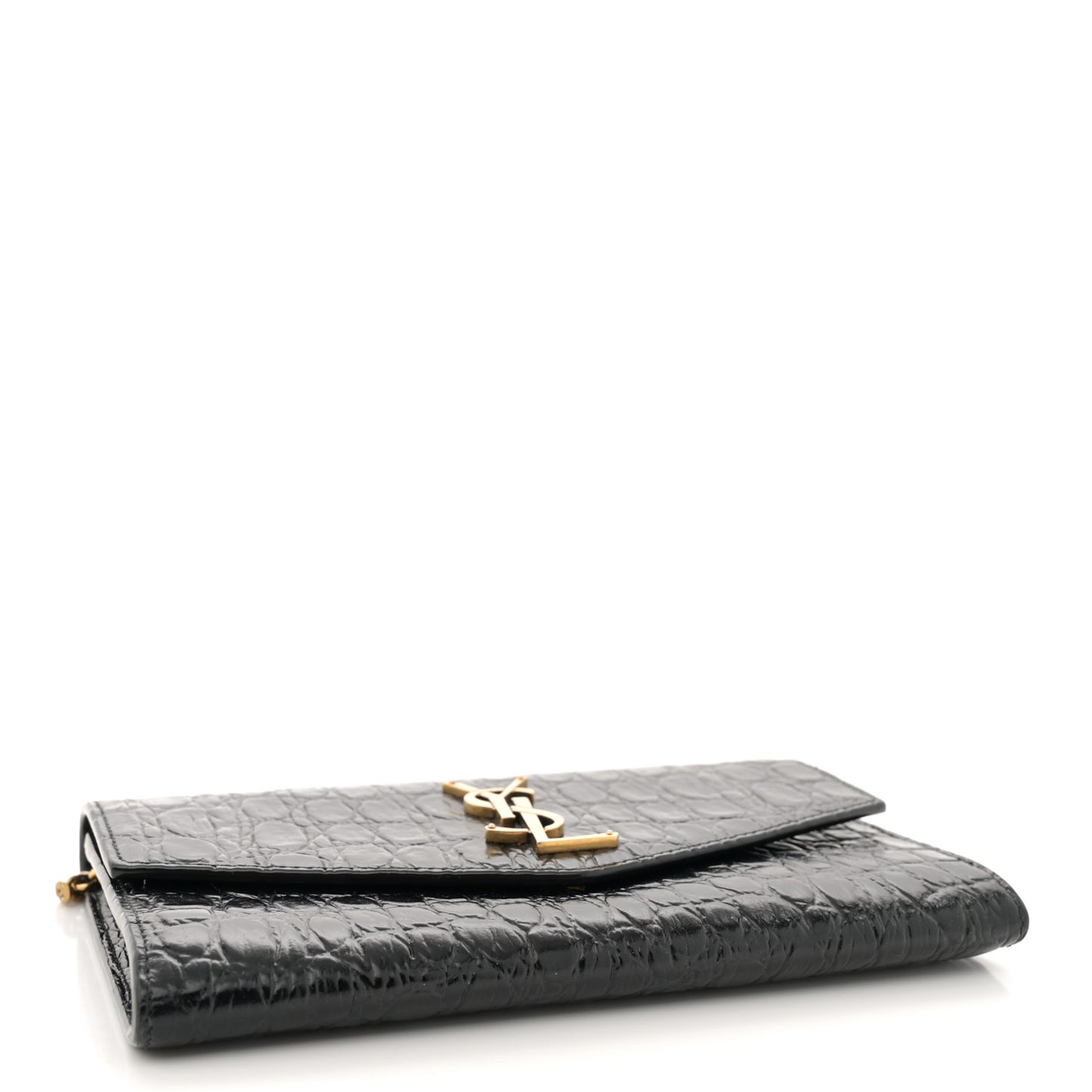 Calfskin Crocodile Embossed Monogram Uptown Chain Wallet Black
