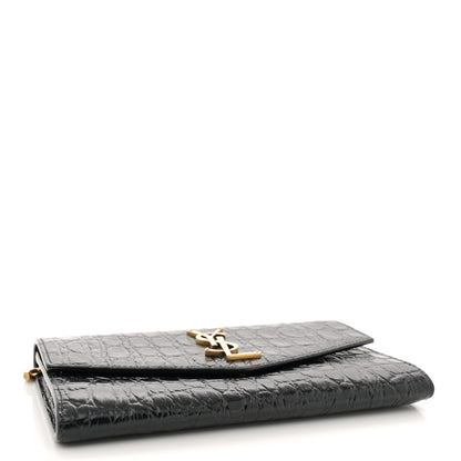 Saint Laurent Calfskin Crocodile Embossed Monogram Uptown Chain Wallet Black 4 of 13