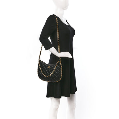 Chanel Shiny Crumpled Lambskin Quilted Large Trendy Chain Around Hobo Black 2 of 9