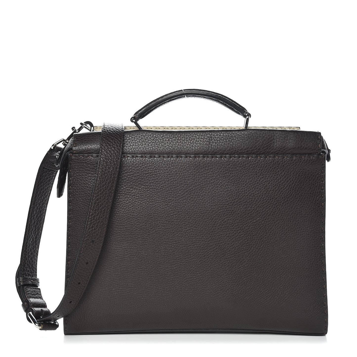 Calfskin Romano Selleria Large Peekaboo Iconic Fit Satchel Brown Milk Multicolor