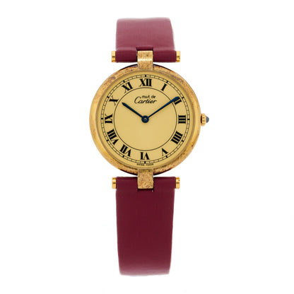 Cartier Sterling Silver Vermeil Satin 30mm Must De Cartier Quartz Watch Burgundy 1 of 4