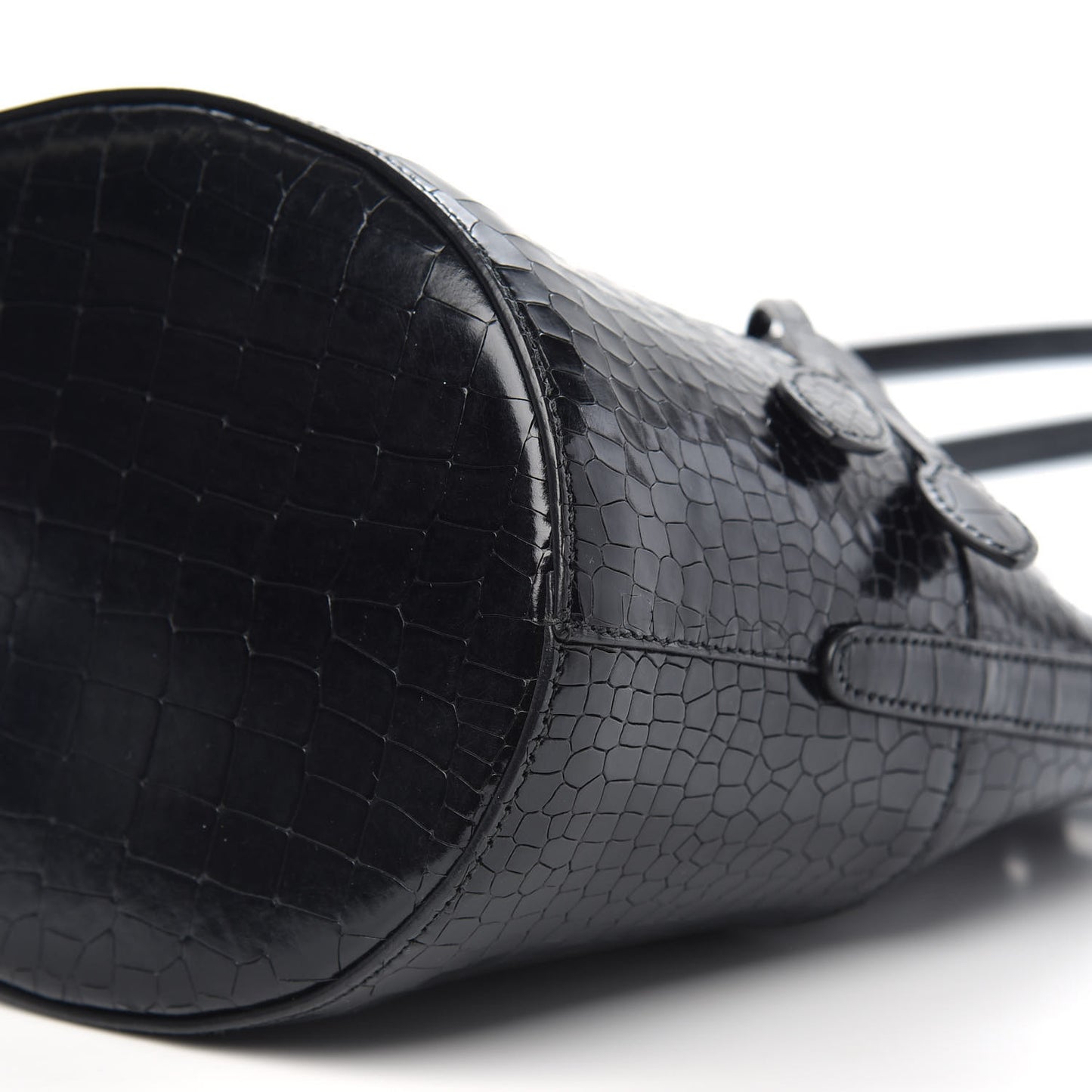 Calfskin Crocodile Embossed Drawstring Bucket Bag Black