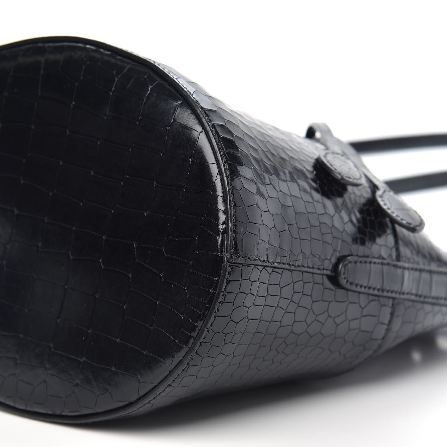 Alaia Calfskin Crocodile Embossed Drawstring Bucket Bag Black 7 of 8