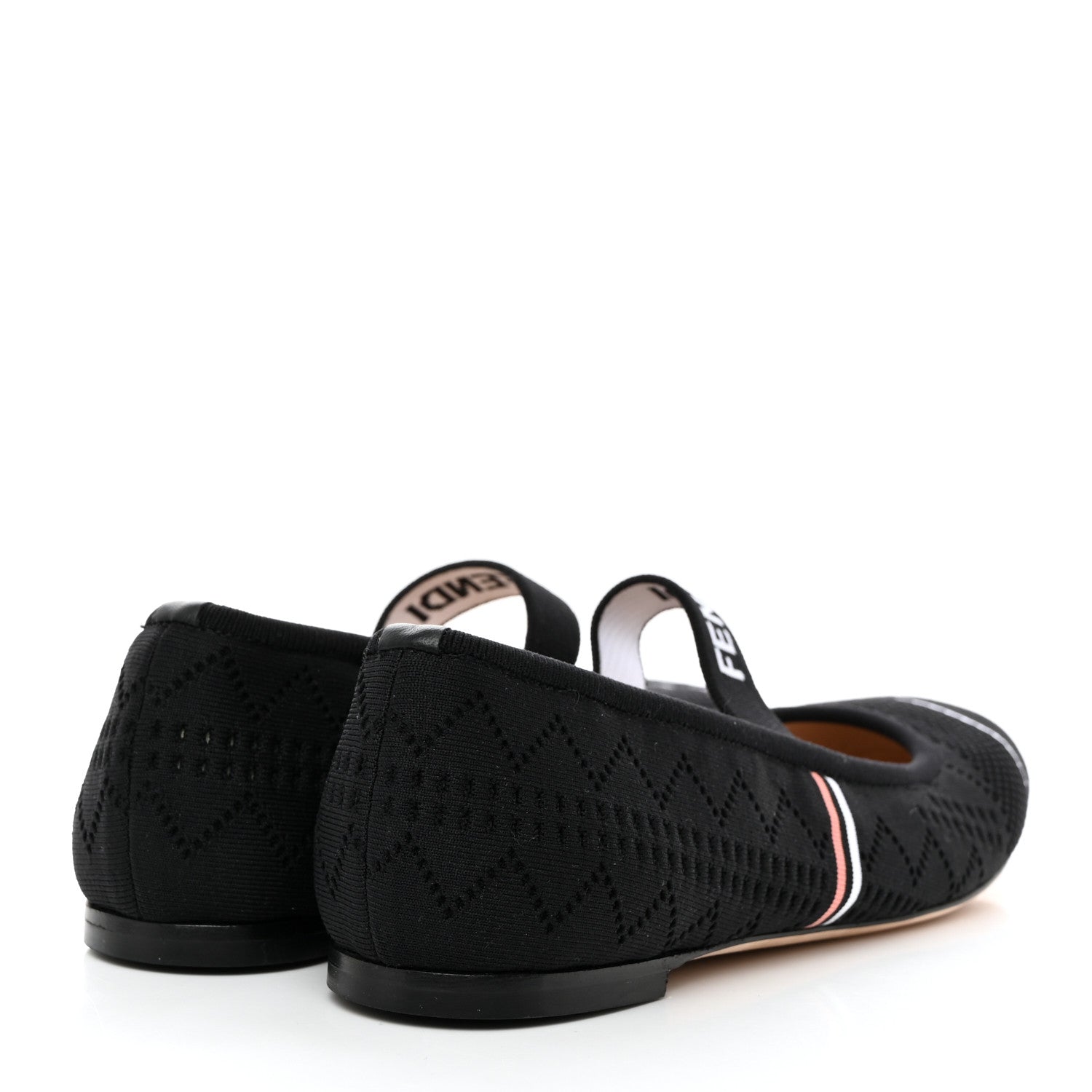 Fendi Technical Knit Logo Ballet Flats 36.5 Black White 4 of 8