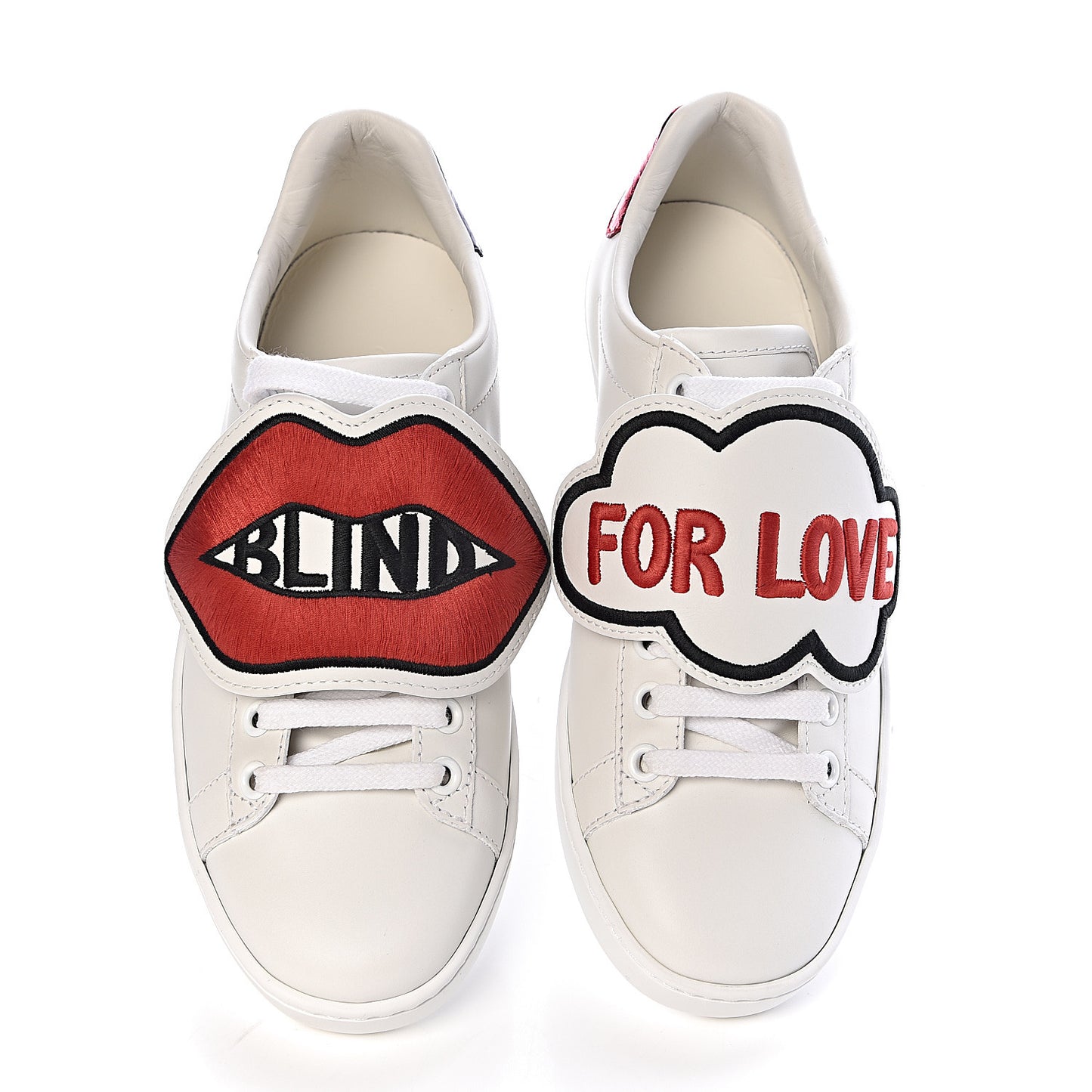 Calfskin Ayers Web Blind for Love Embroidered Womens Ace Sneakers 34.5 White