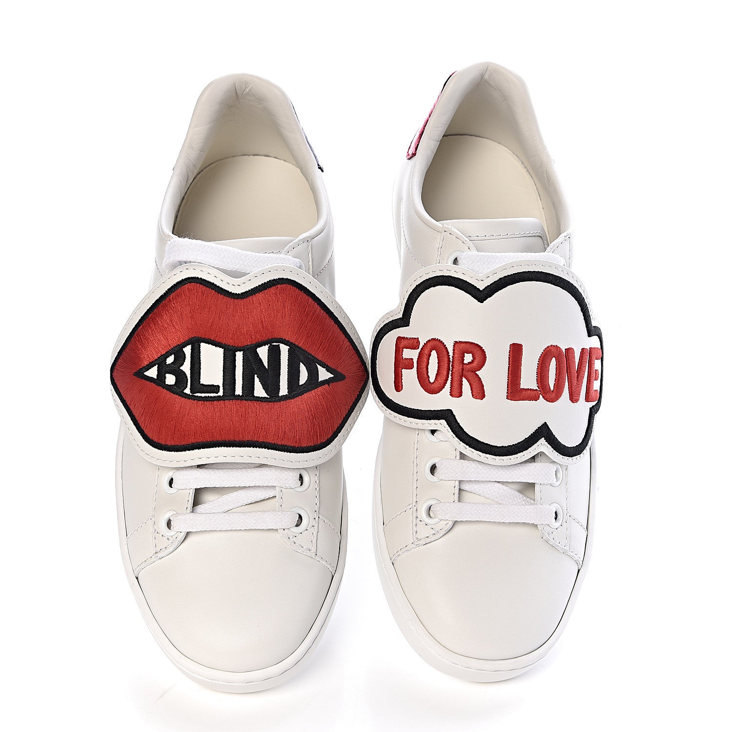 Gucci Calfskin Ayers Web Blind for Love Embroidered Womens Ace Sneakers 34.5 White 5 of 12