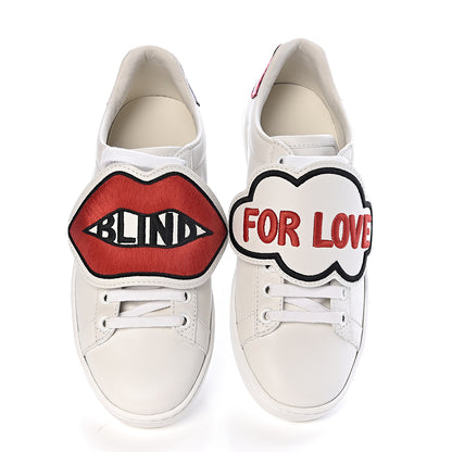 Gucci Calfskin Ayers Web Blind for Love Embroidered Womens Ace Sneakers 34.5 White 5 of 12