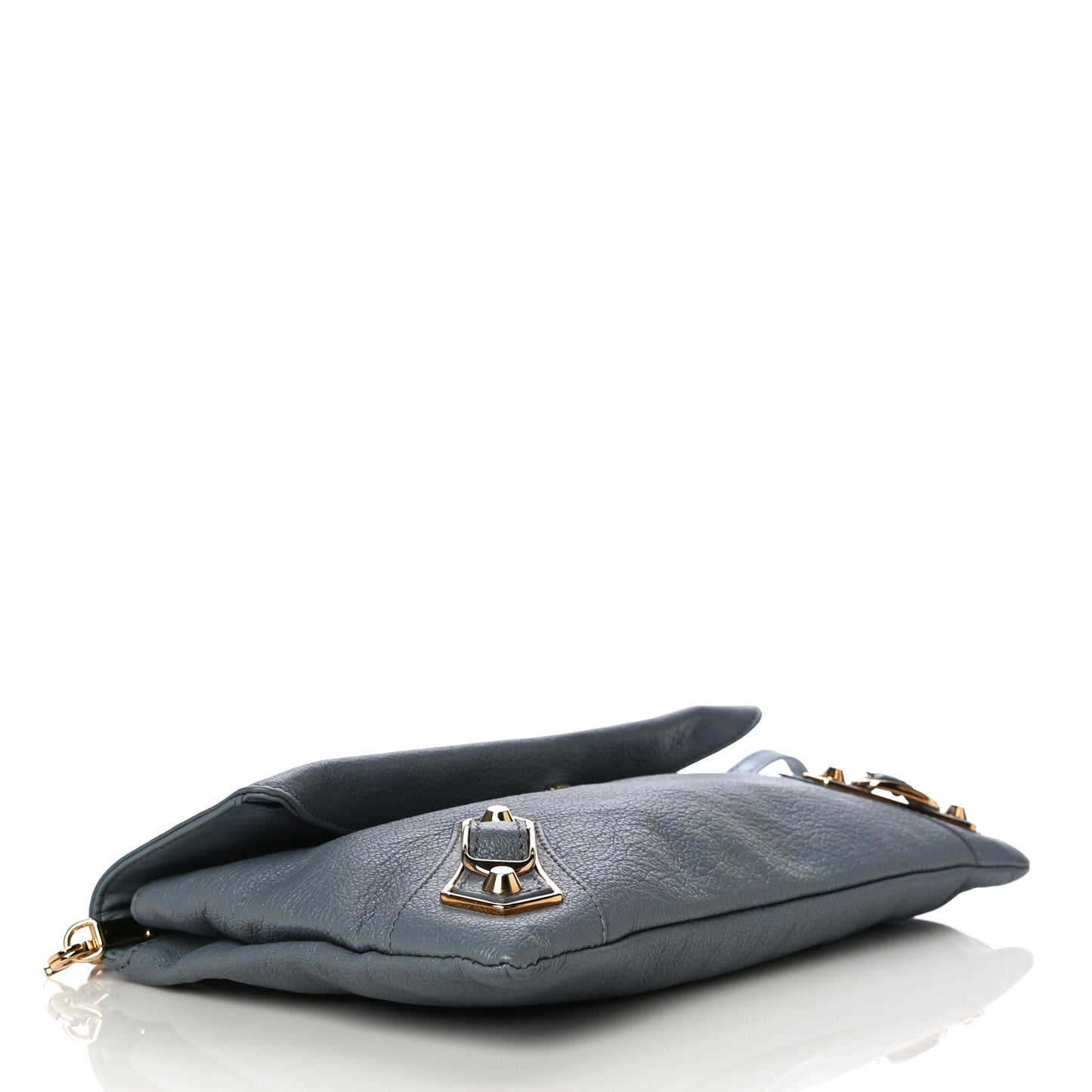 Chevre Gold Metallic Edge Hardware Envelope Clutch Bleu Acier