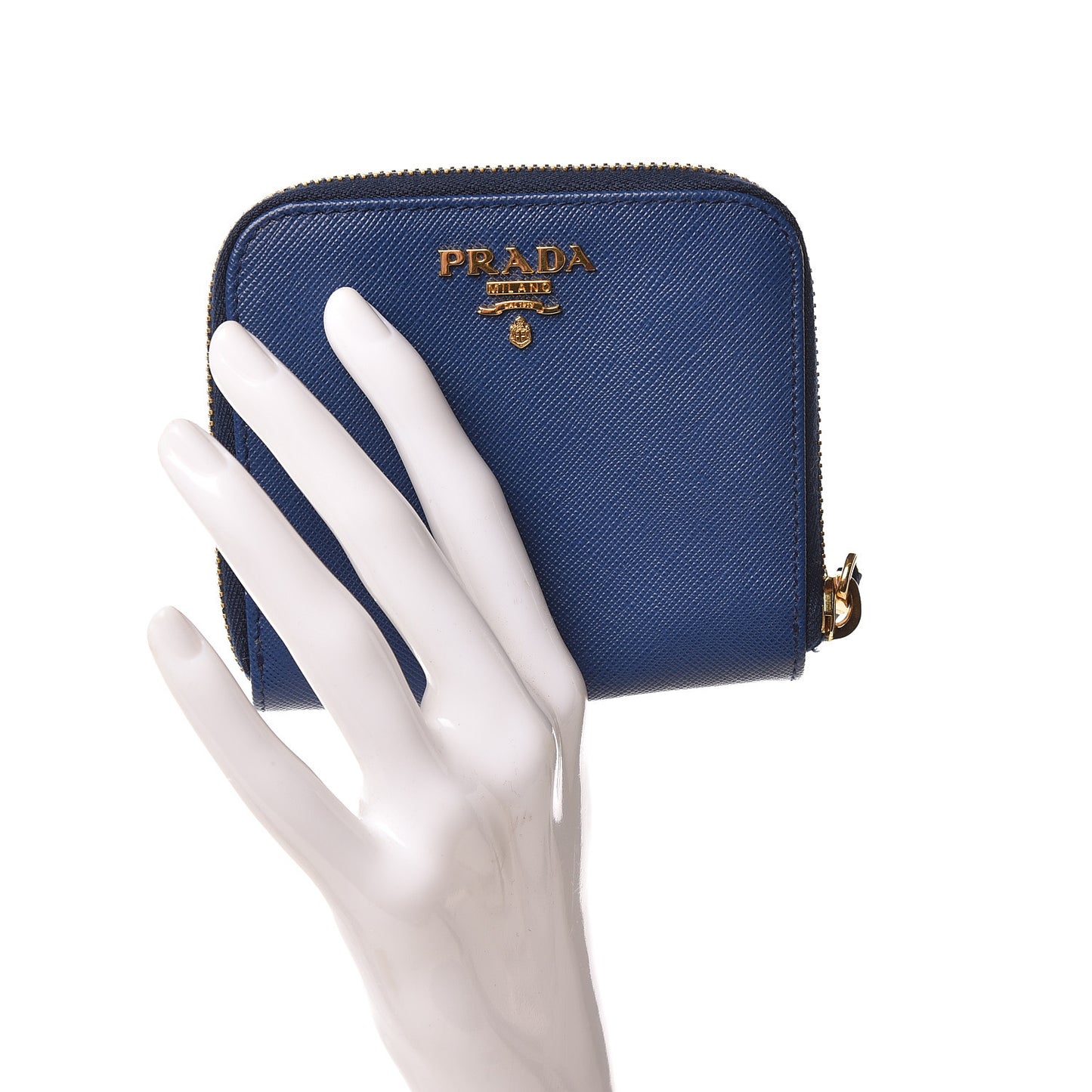 Saffiano Metal Compact Zip Around Wallet Bluette