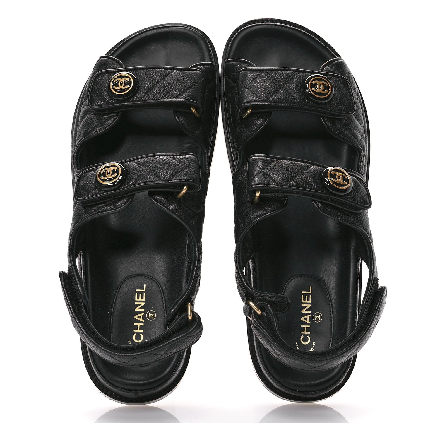 Grained Calfskin Velcro Dad Sandals 40 Black